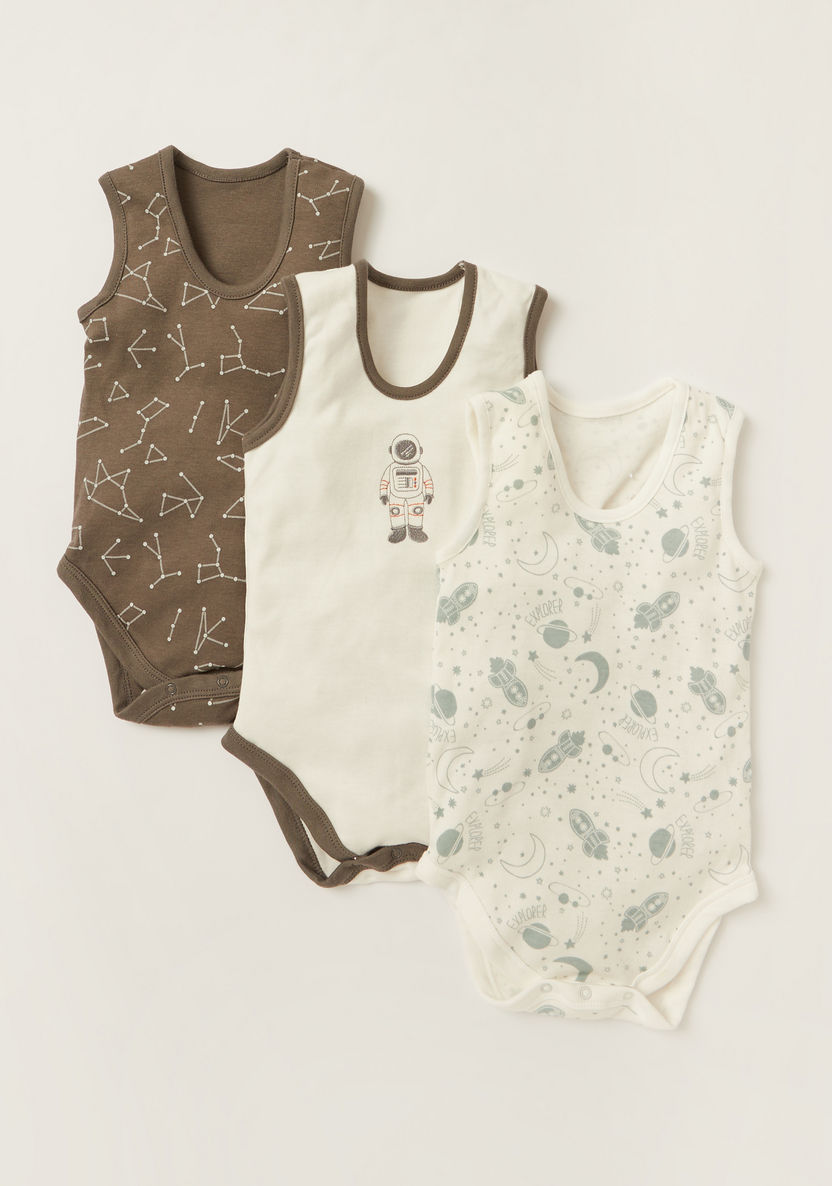 Juniors Printed Sleeveless Bodysuit with Press Button Closure - Set of  3-Bodysuits-image-0