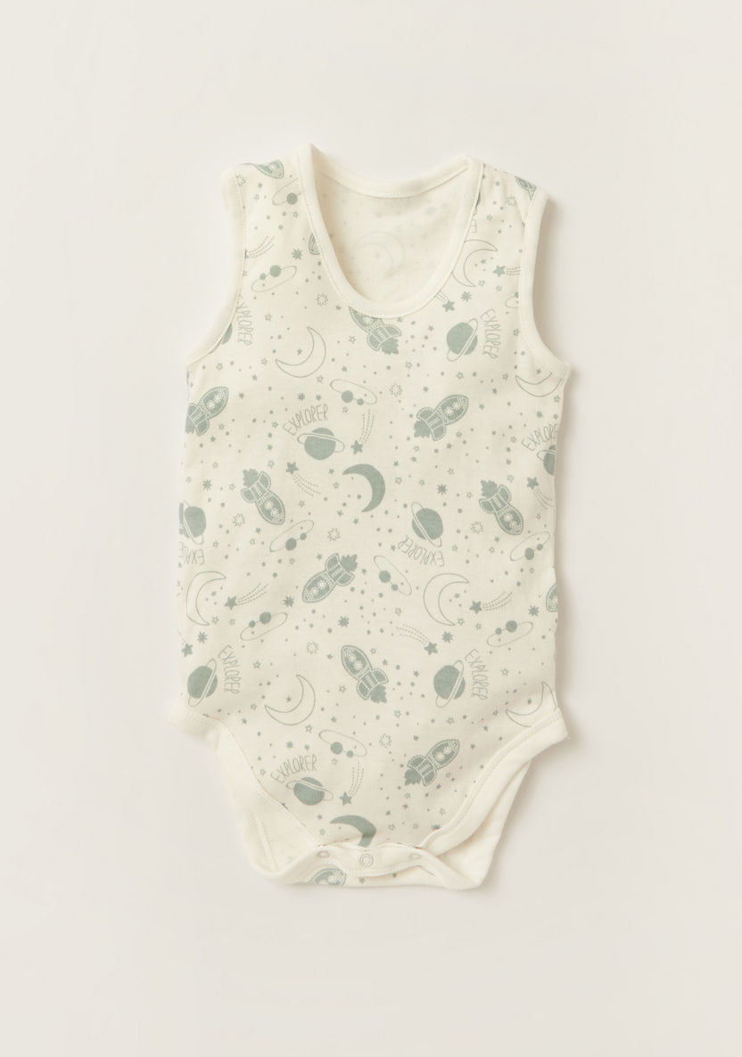 Juniors Printed Sleeveless Bodysuit with Press Button Closure - Set of  3-Bodysuits-image-2