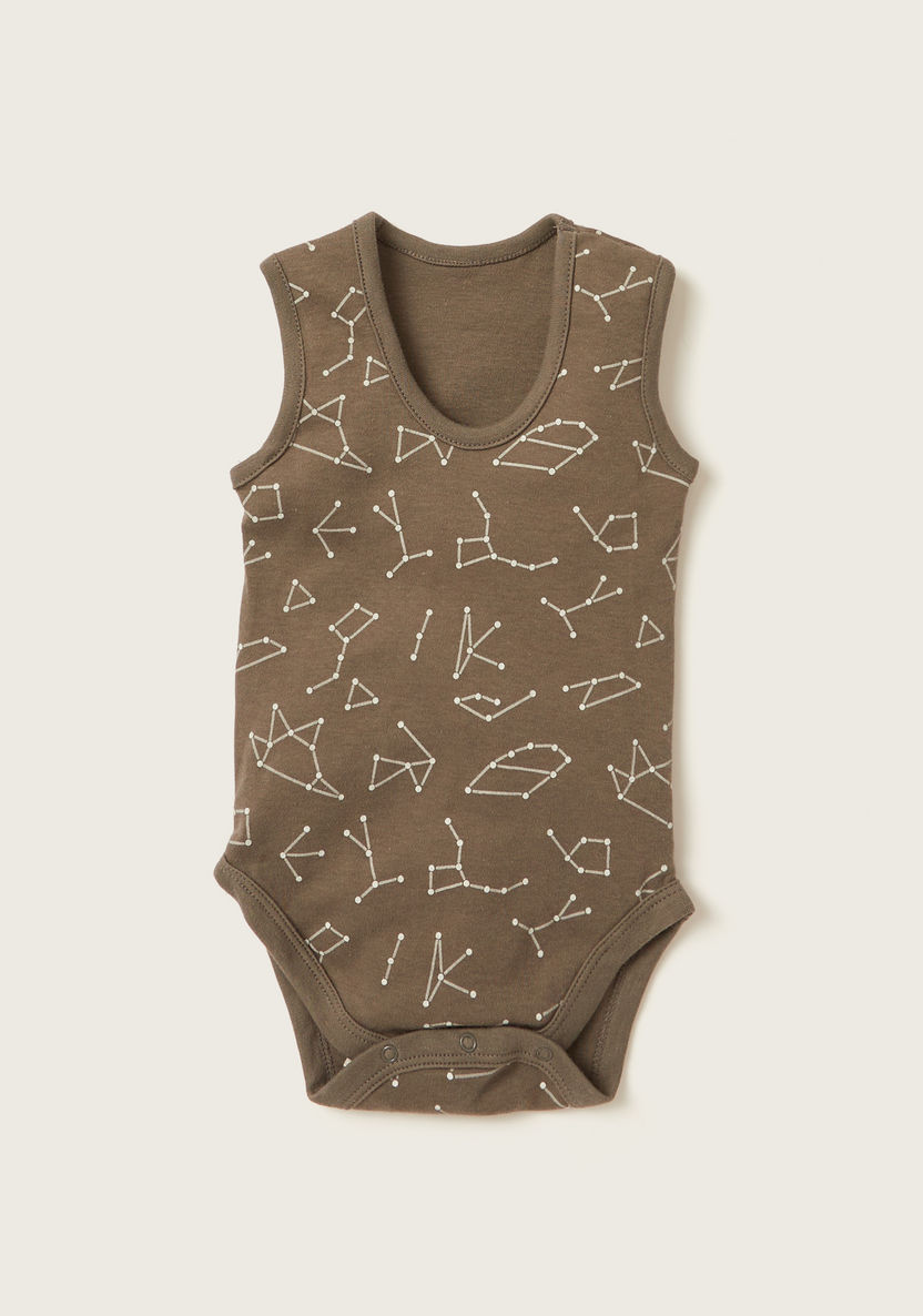 Juniors Printed Sleeveless Bodysuit with Press Button Closure - Set of  3-Bodysuits-image-3