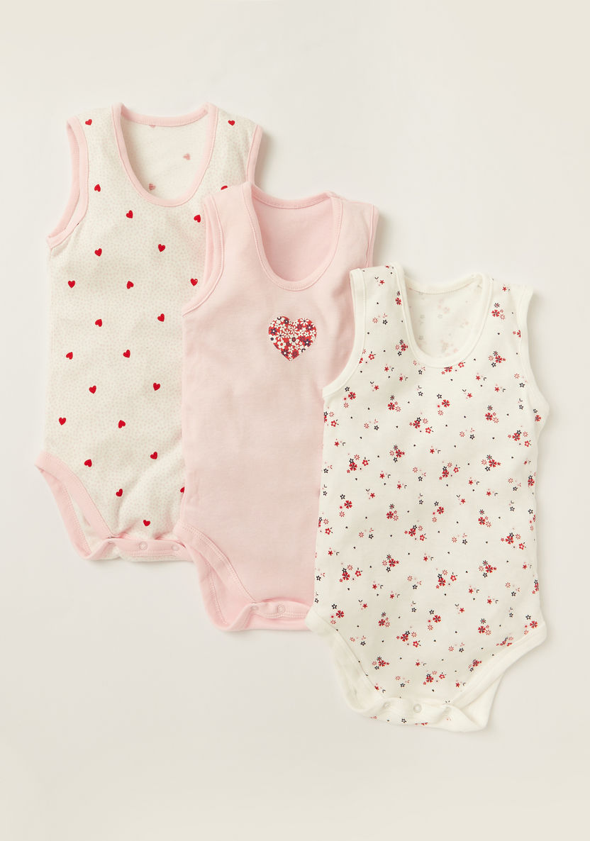 Juniors Printed Sleeveless Bodysuit with Press Button Closure - Set of  3-Multipacks-image-0