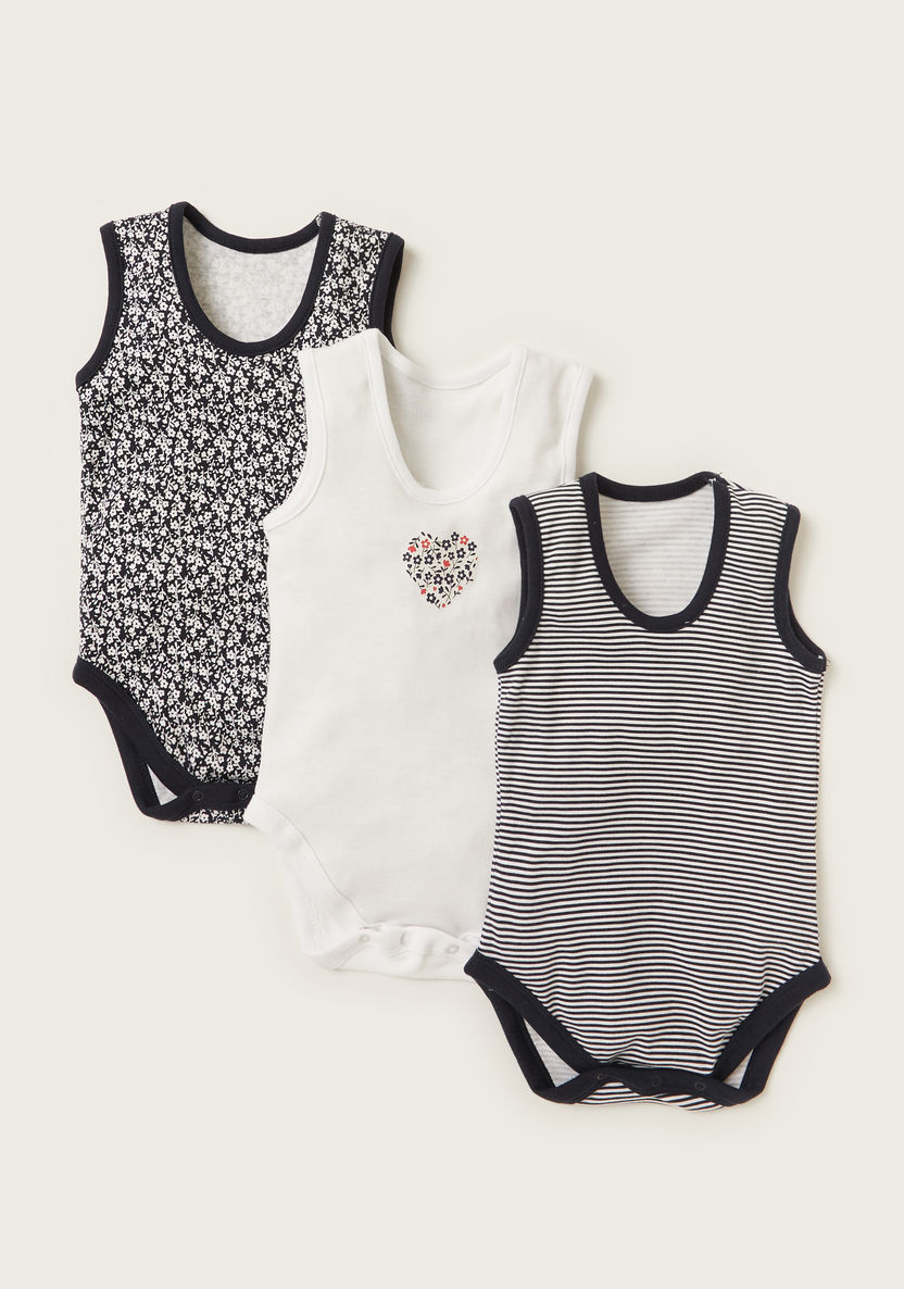 Juniors Printed Sleeveless Bodysuit with Press Button Closure - Set of  3-Multipacks-image-0