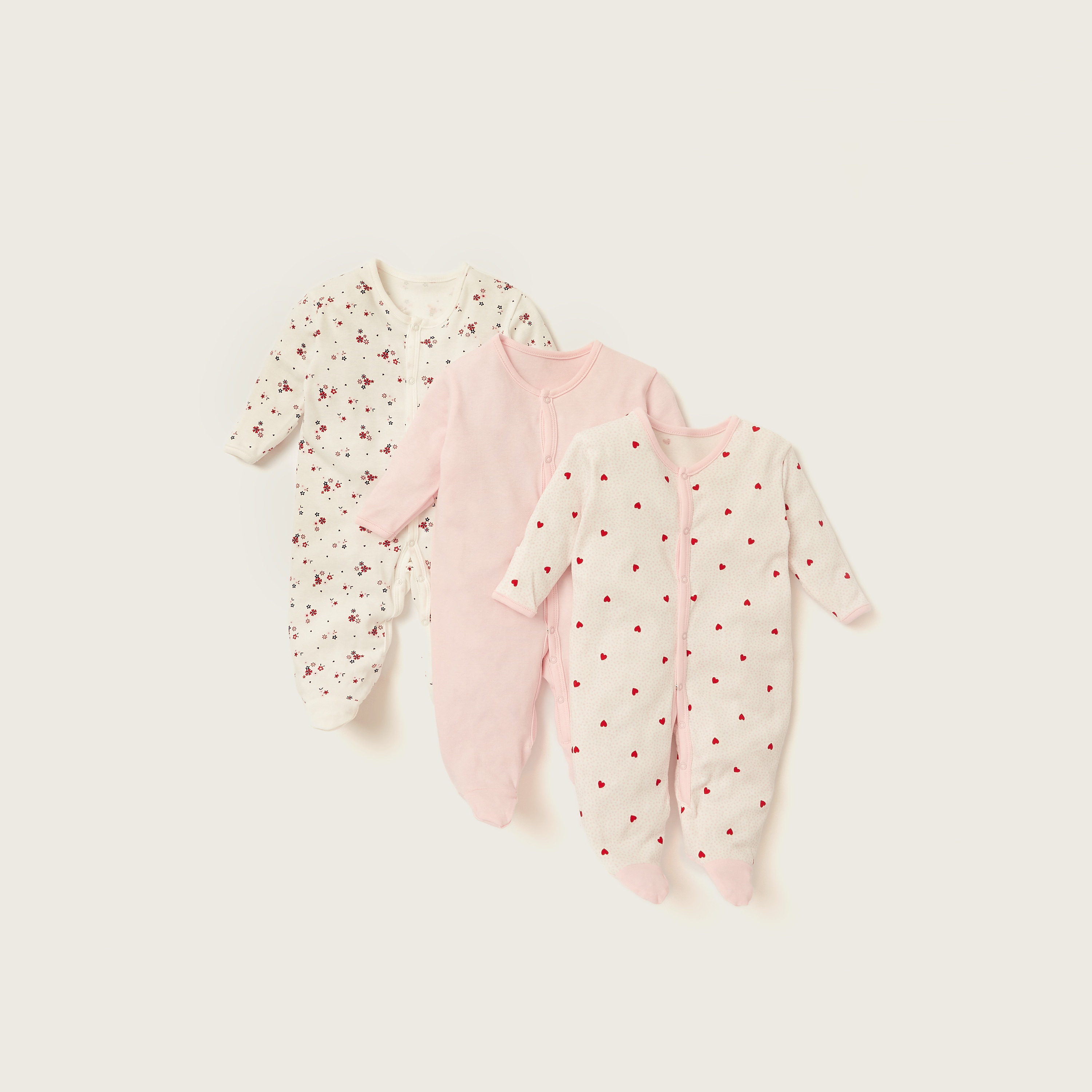 طقم نوم مُغلق القدمين بأكمام طويلة وطبعات من جونيورز -  مجموعة من 3 قطع-baby-girls-clothing-nightwear-sleepsuits-image-1