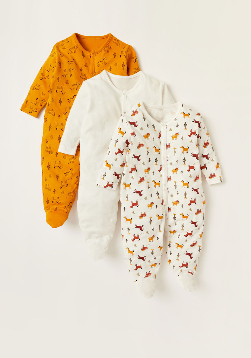 Juniors Animal Print Sleepsuit with Long Sleeves - Set of 3-Sleepsuits-image-0