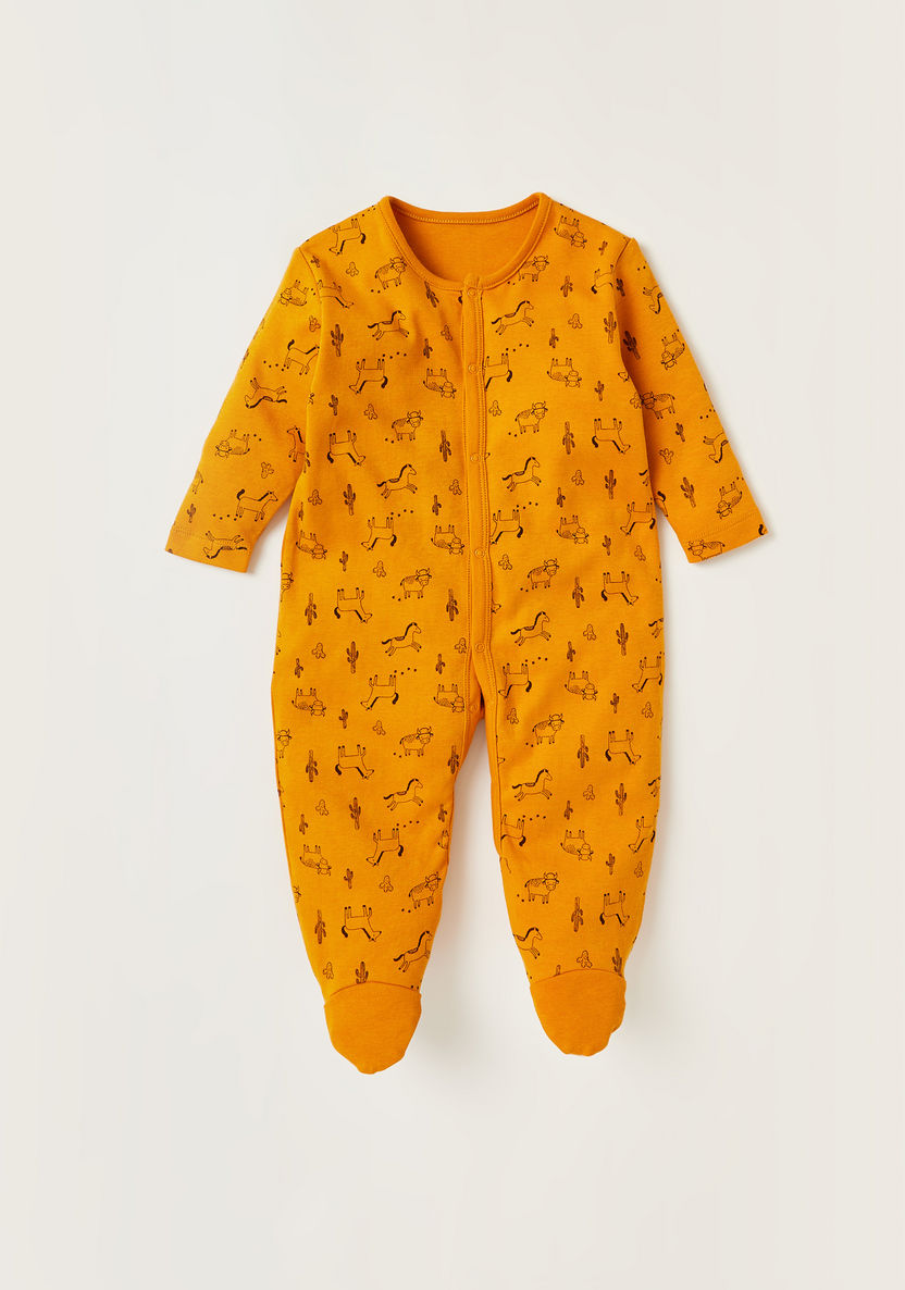 Juniors Animal Print Sleepsuit with Long Sleeves - Set of 3-Sleepsuits-image-1