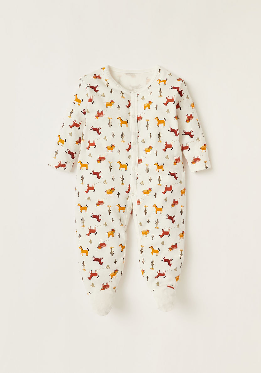 Juniors Animal Print Sleepsuit with Long Sleeves - Set of 3-Sleepsuits-image-2
