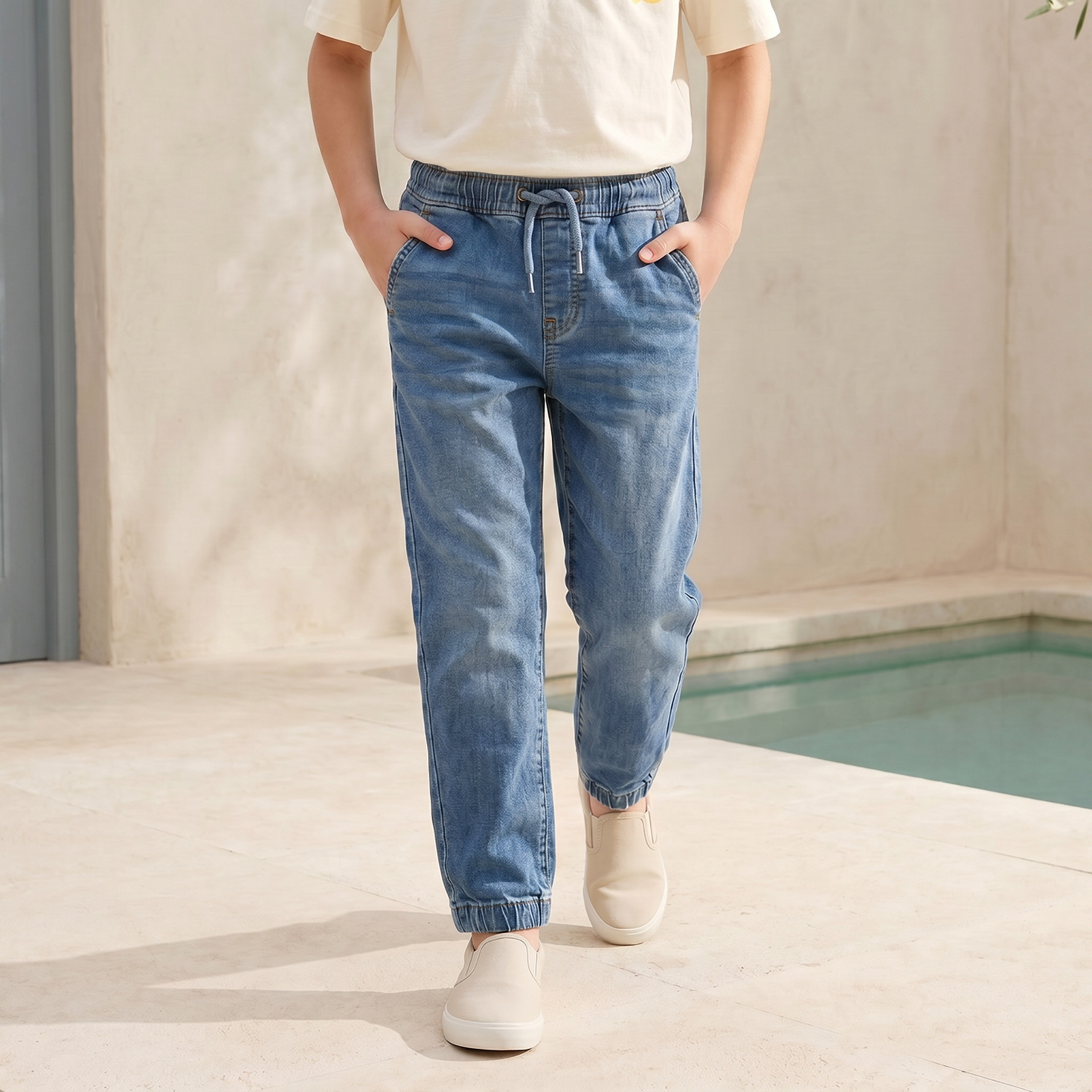Juniors Drawstring Waistband Jeans with Pockets-boys-clothing-bottoms-jeans-image-1