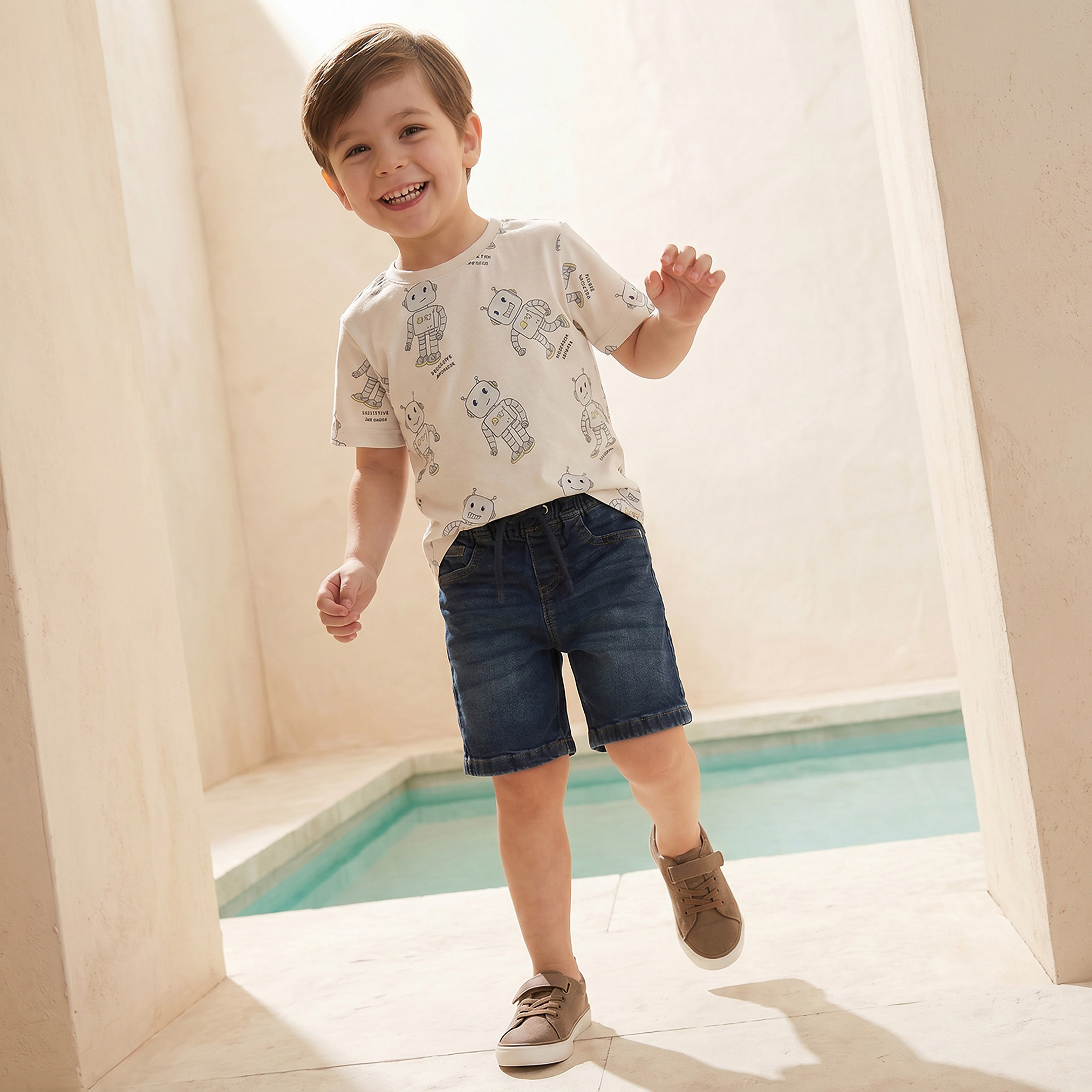 Juniors Knee Length Drawstring Waistband Denim Shorts with Pockets-baby-boys-clothing-bottoms-shorts-image-2
