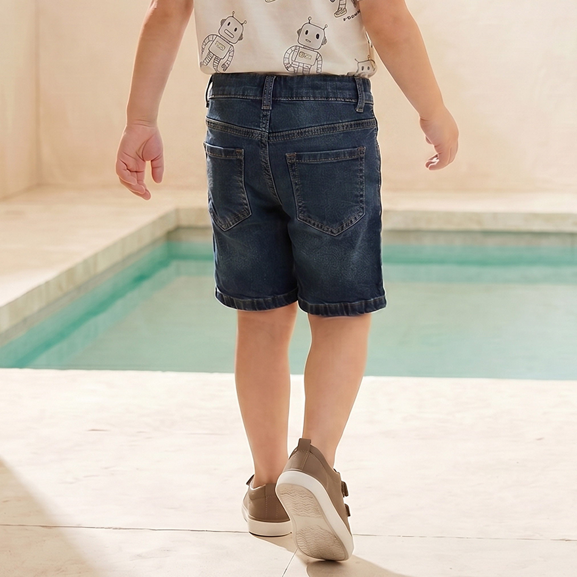Juniors Knee Length Drawstring Waistband Denim Shorts with Pockets-baby-boys-clothing-bottoms-shorts-image-3