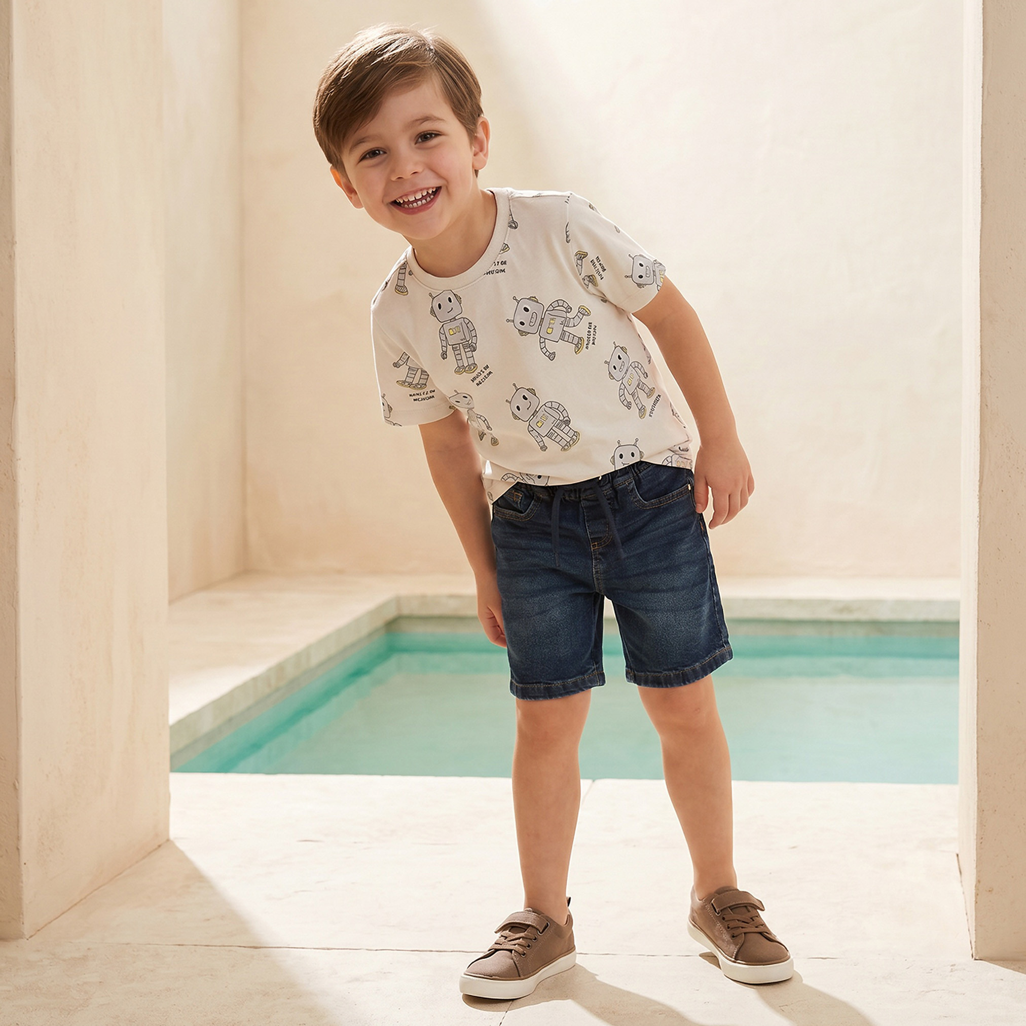 Juniors Knee Length Drawstring Waistband Denim Shorts with Pockets-baby-boys-clothing-bottoms-shorts-image-5