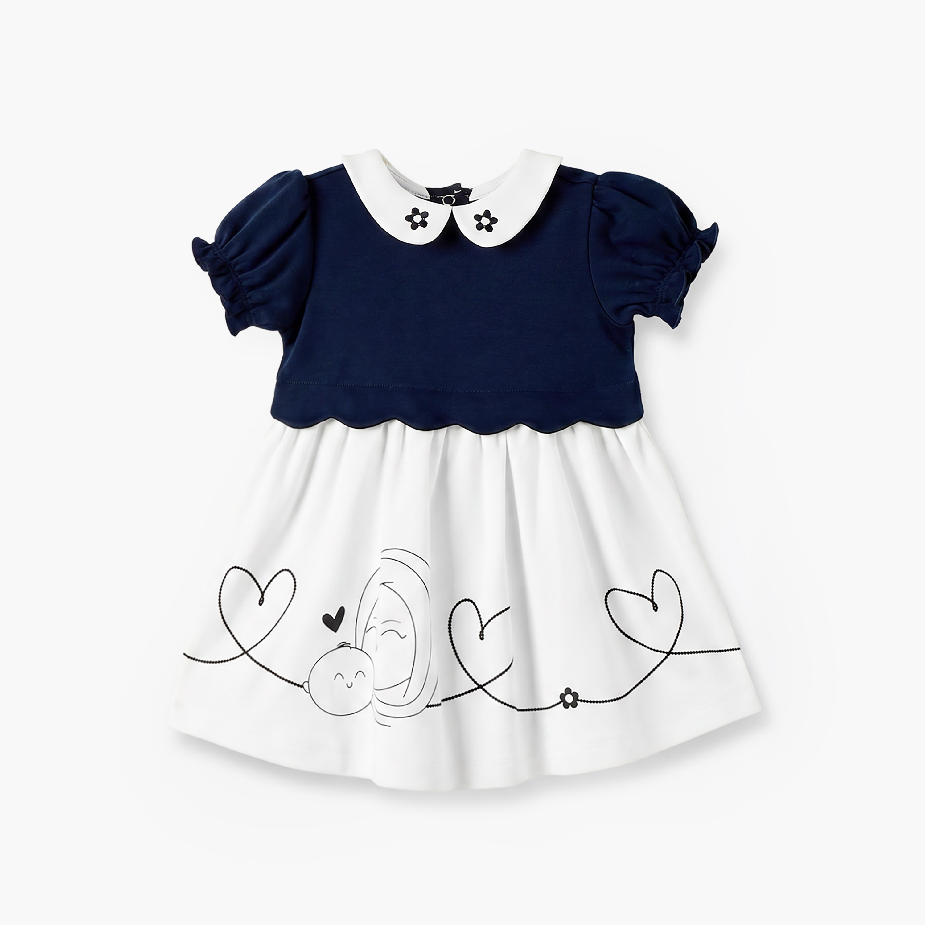 Juniors Peter Pan Collar Short Sleeves Knee Length Dress with Embroidery-baby-girls-clothing-dressesandjumpsuits-image-2