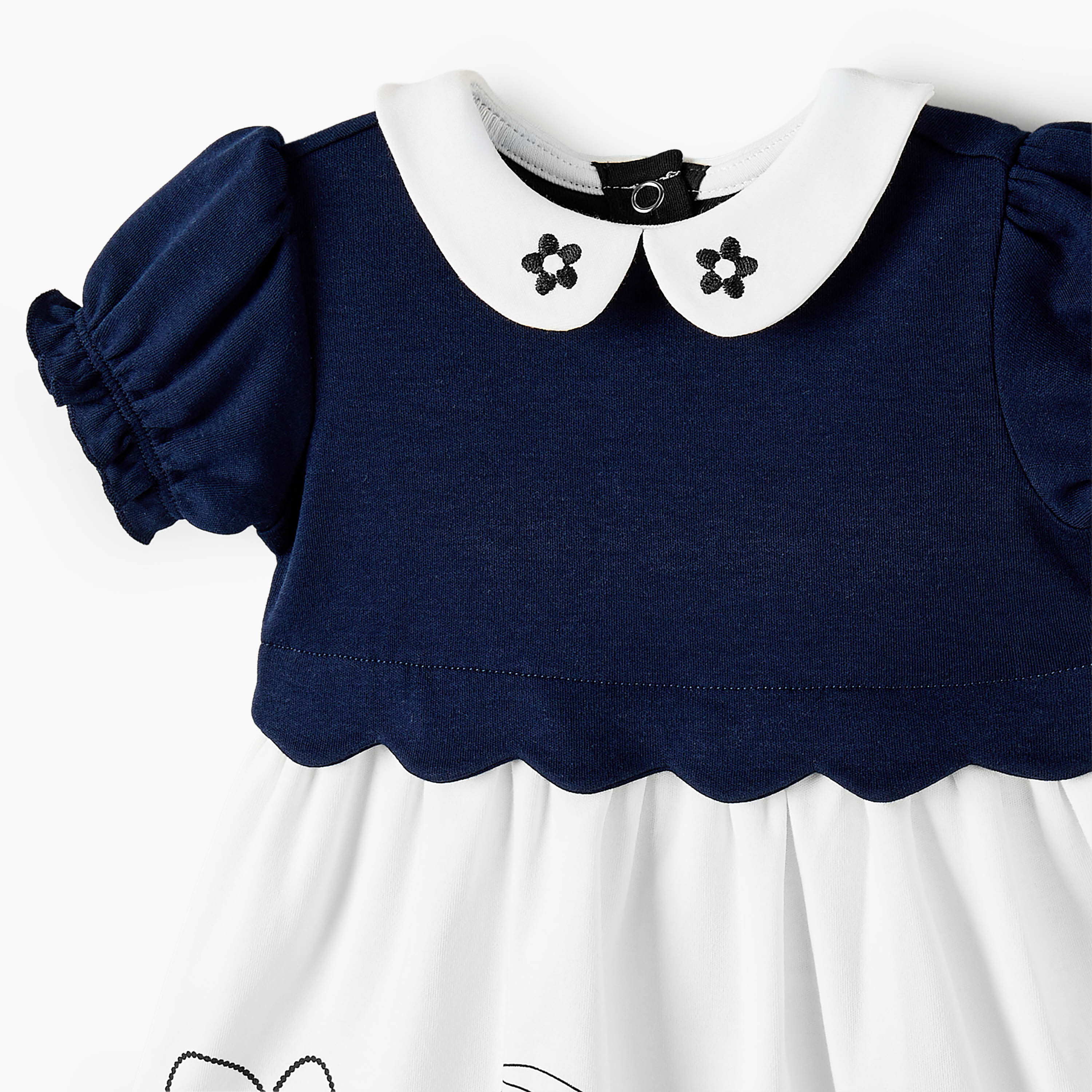 Juniors Peter Pan Collar Short Sleeves Knee Length Dress with Embroidery-baby-girls-clothing-dressesandjumpsuits-image-4