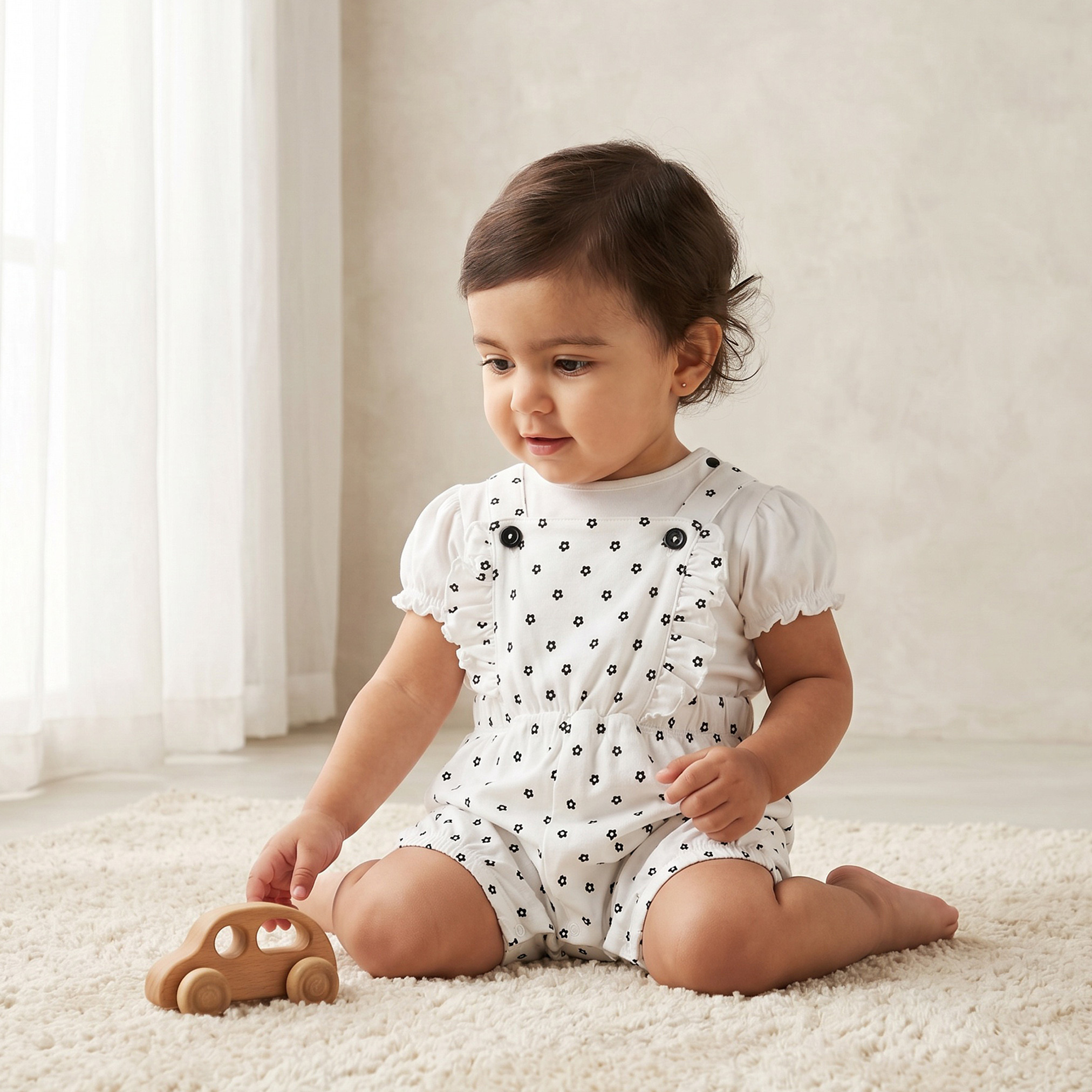 طقم دونغري بطبعات زهرية وتيشيرت بياقة مستديرة وأكمام قصيرة من جونيورز-baby-girls-clothing-setsandcoords-image-1