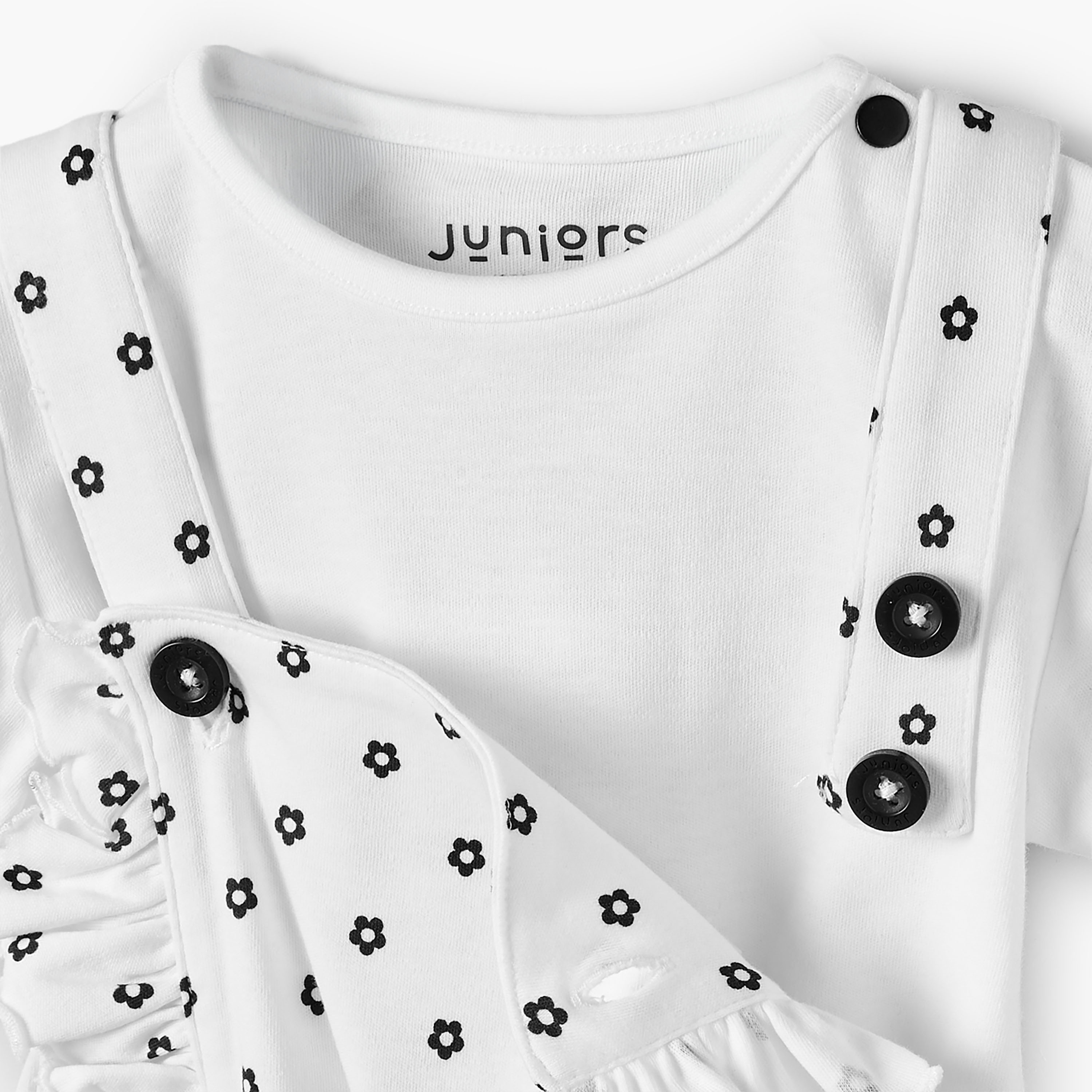 طقم دونغري بطبعات زهرية وتيشيرت بياقة مستديرة وأكمام قصيرة من جونيورز-baby-girls-clothing-setsandcoords-image-5