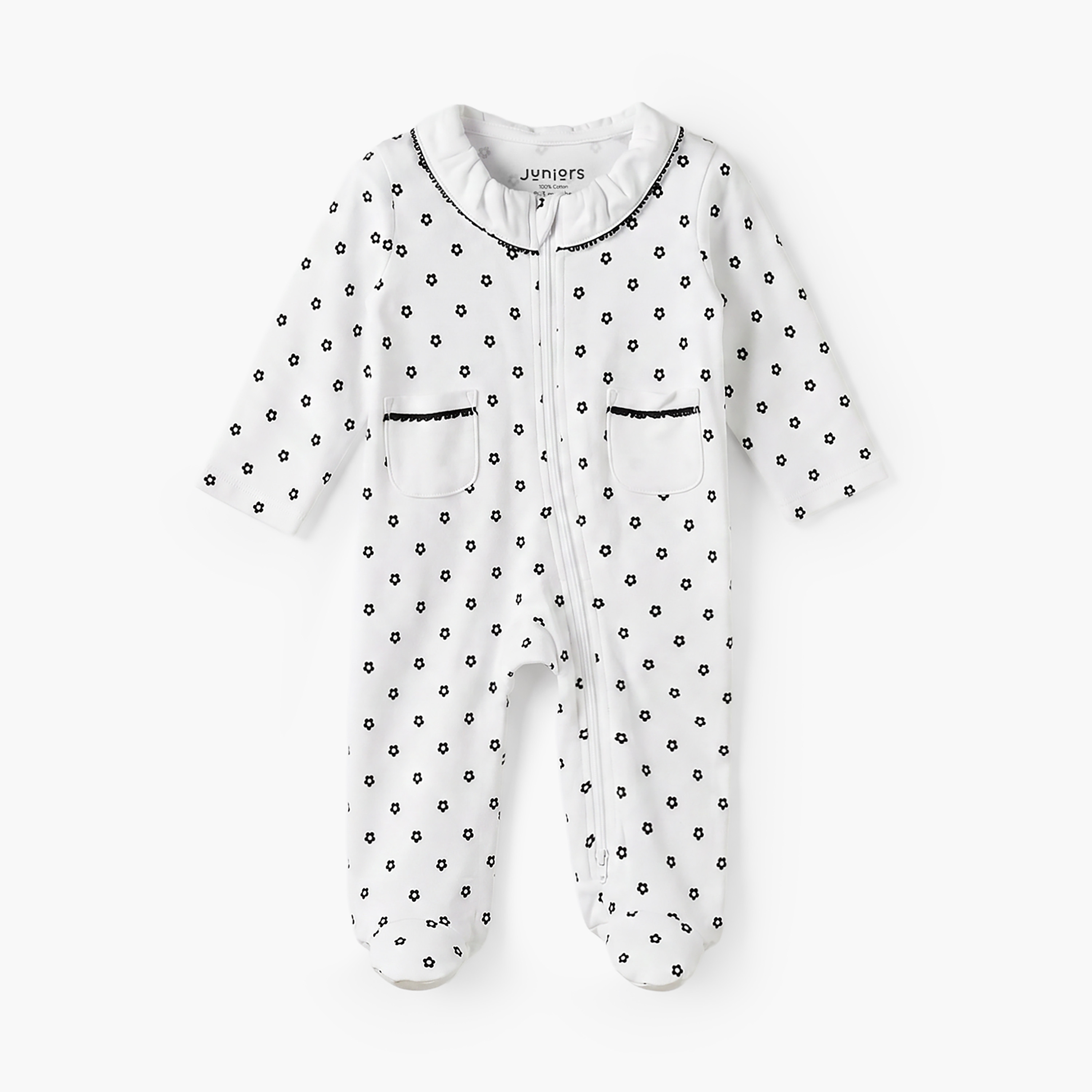 بدلة نوم قطن بياقة مستديرة وأكمام طويلة وطبعات زهرية من جونيورز-baby-girls-clothing-nightwear-sleepsuits-image-2