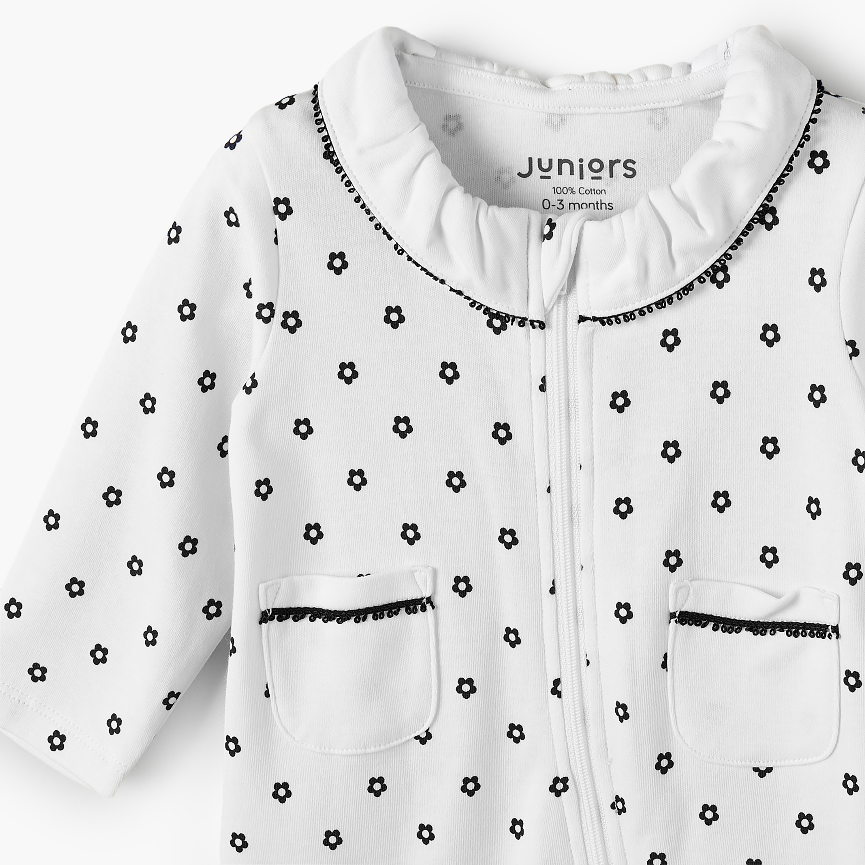 بدلة نوم قطن بياقة مستديرة وأكمام طويلة وطبعات زهرية من جونيورز-baby-girls-clothing-nightwear-sleepsuits-image-4