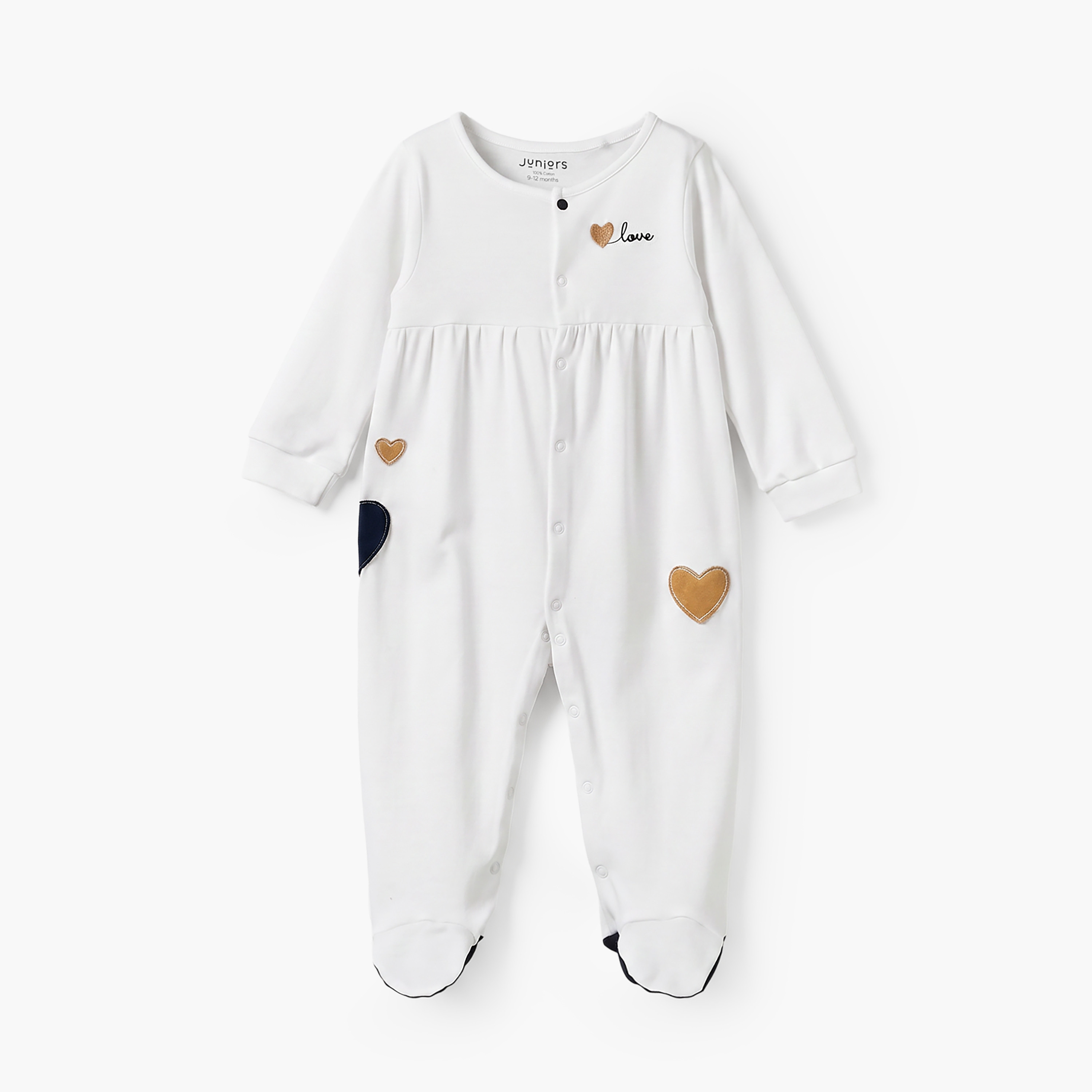 بدلة نوم قطن بياقة مستديرة وأكمام طويلة وأزرار إغلاق كباسة من جونيورز-baby-girls-clothing-nightwear-sleepsuits-image-2
