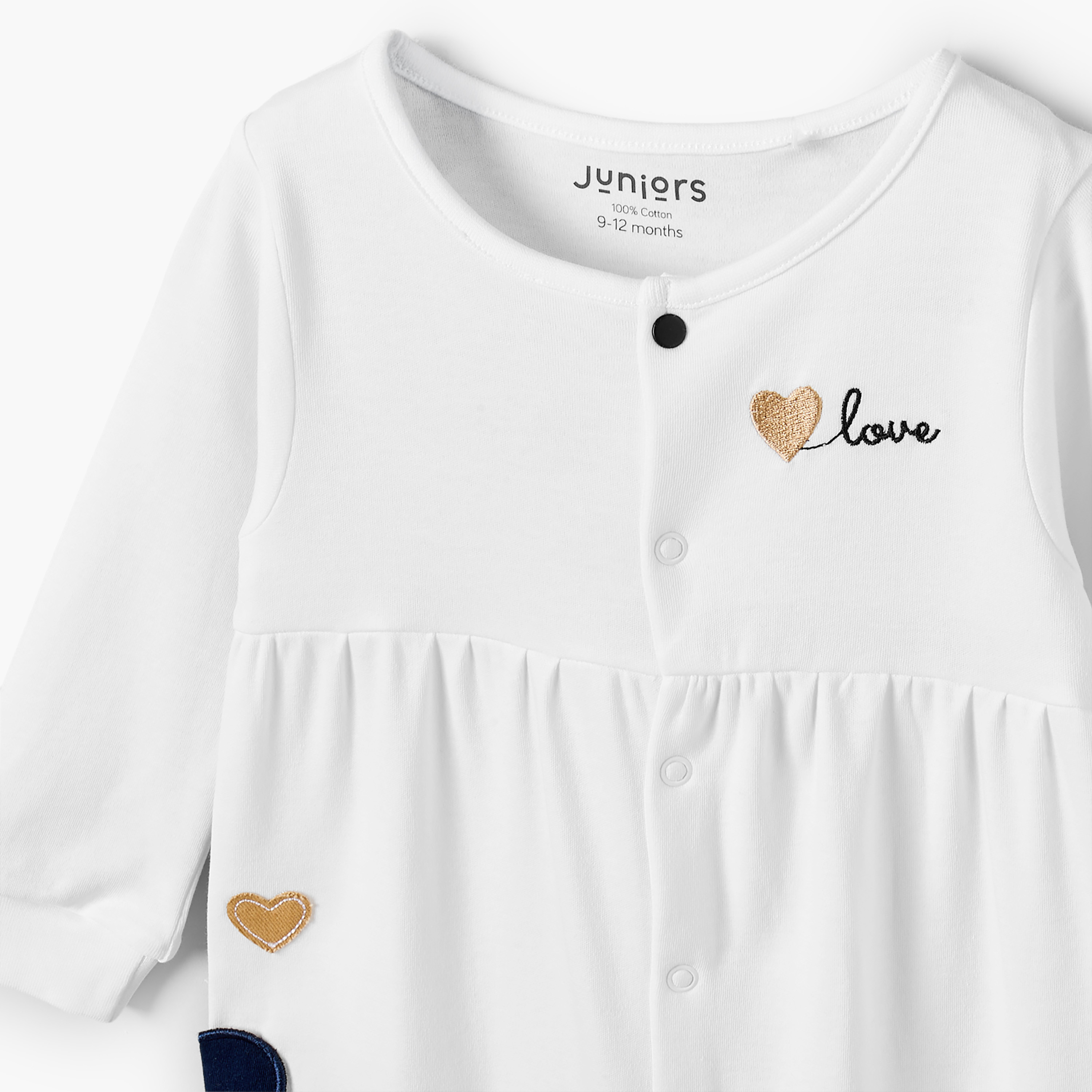 بدلة نوم قطن بياقة مستديرة وأكمام طويلة وأزرار إغلاق كباسة من جونيورز-baby-girls-clothing-nightwear-sleepsuits-image-4