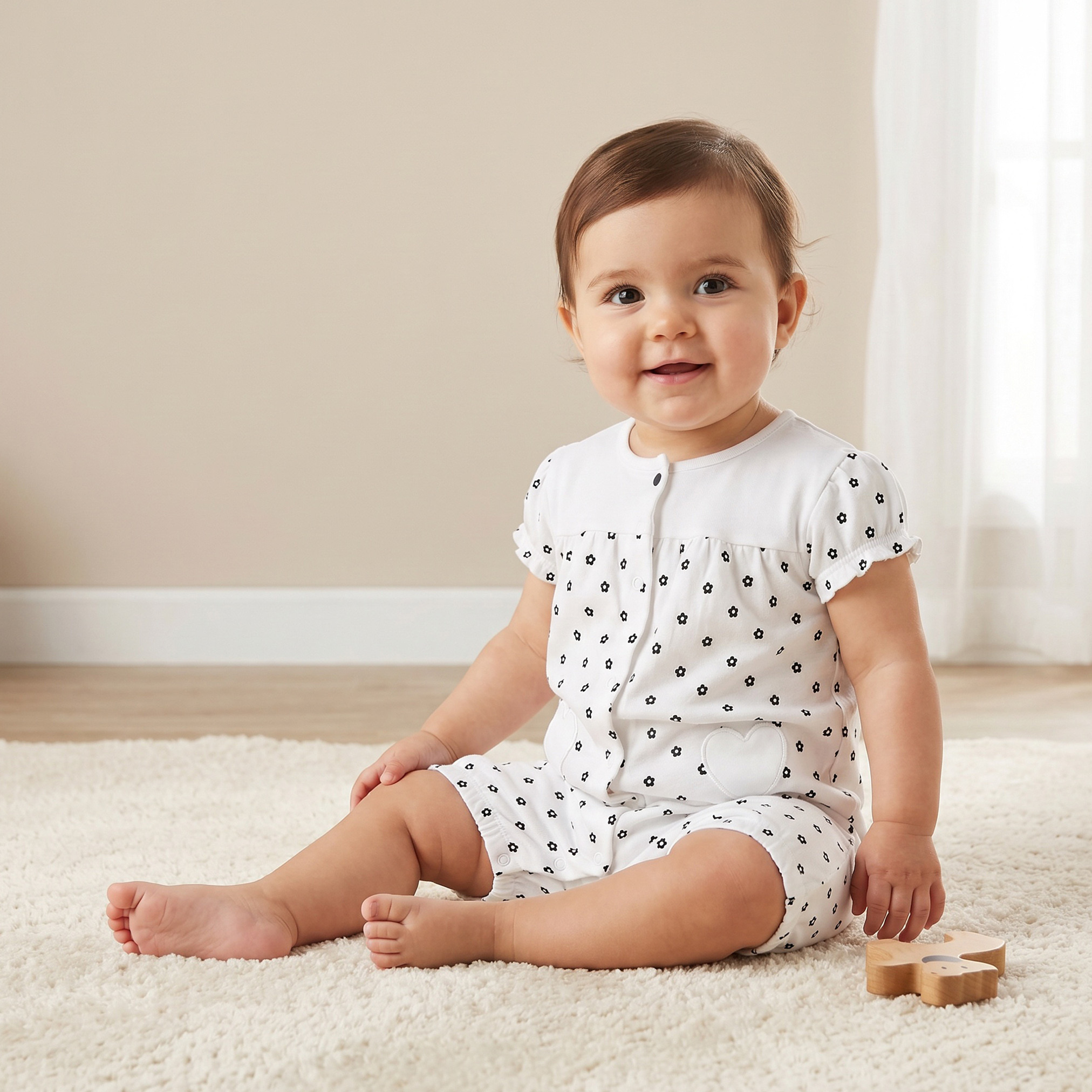 أفرول بياقة مستديرة وأكمام قصيرة وطبعات زهور من جونيورز-baby-girls-clothing-rompers-image-1