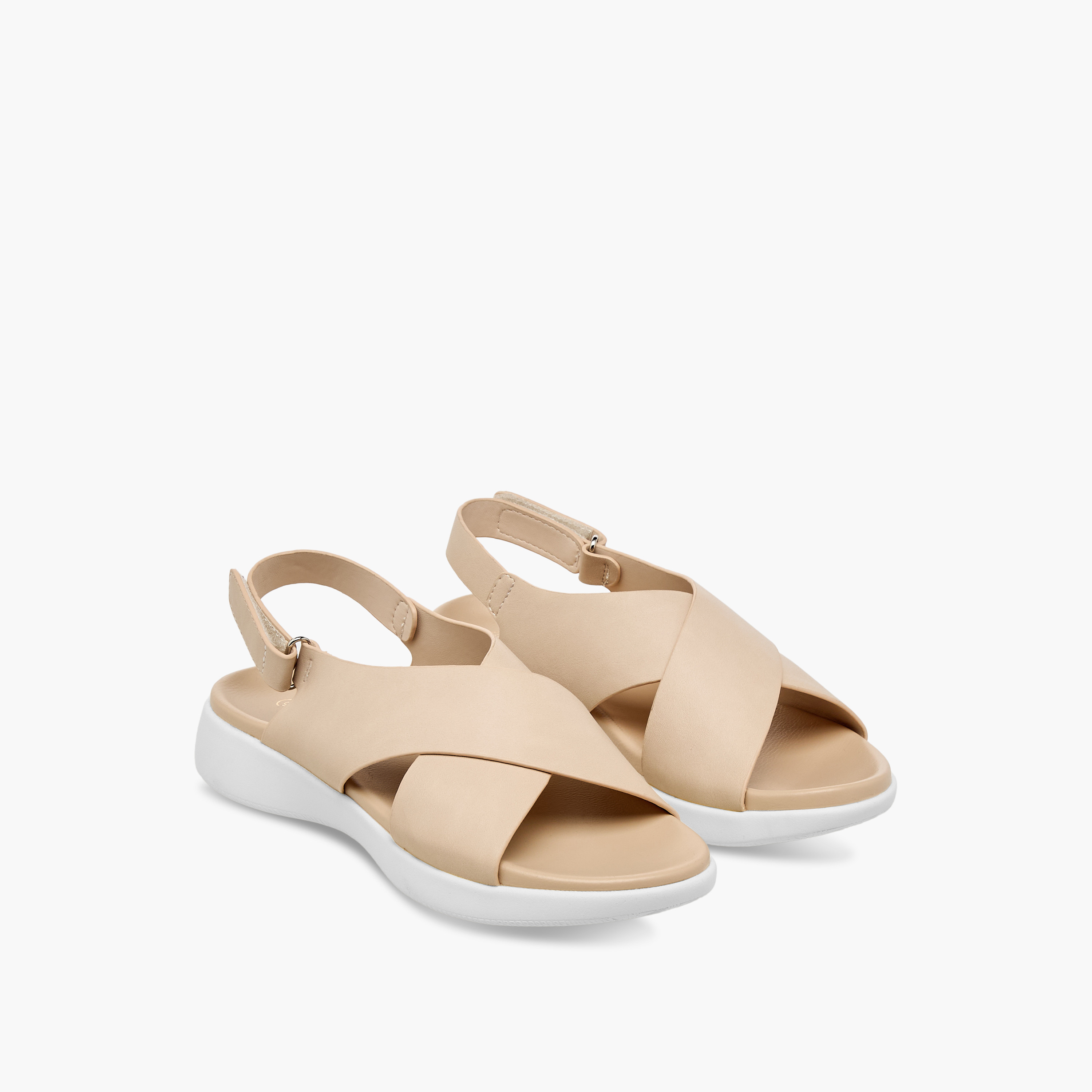Le Confort Solid Cross Strap Comfort Sandals with Hook and Loop Closure-women-shoes-flats-sandals-image-1