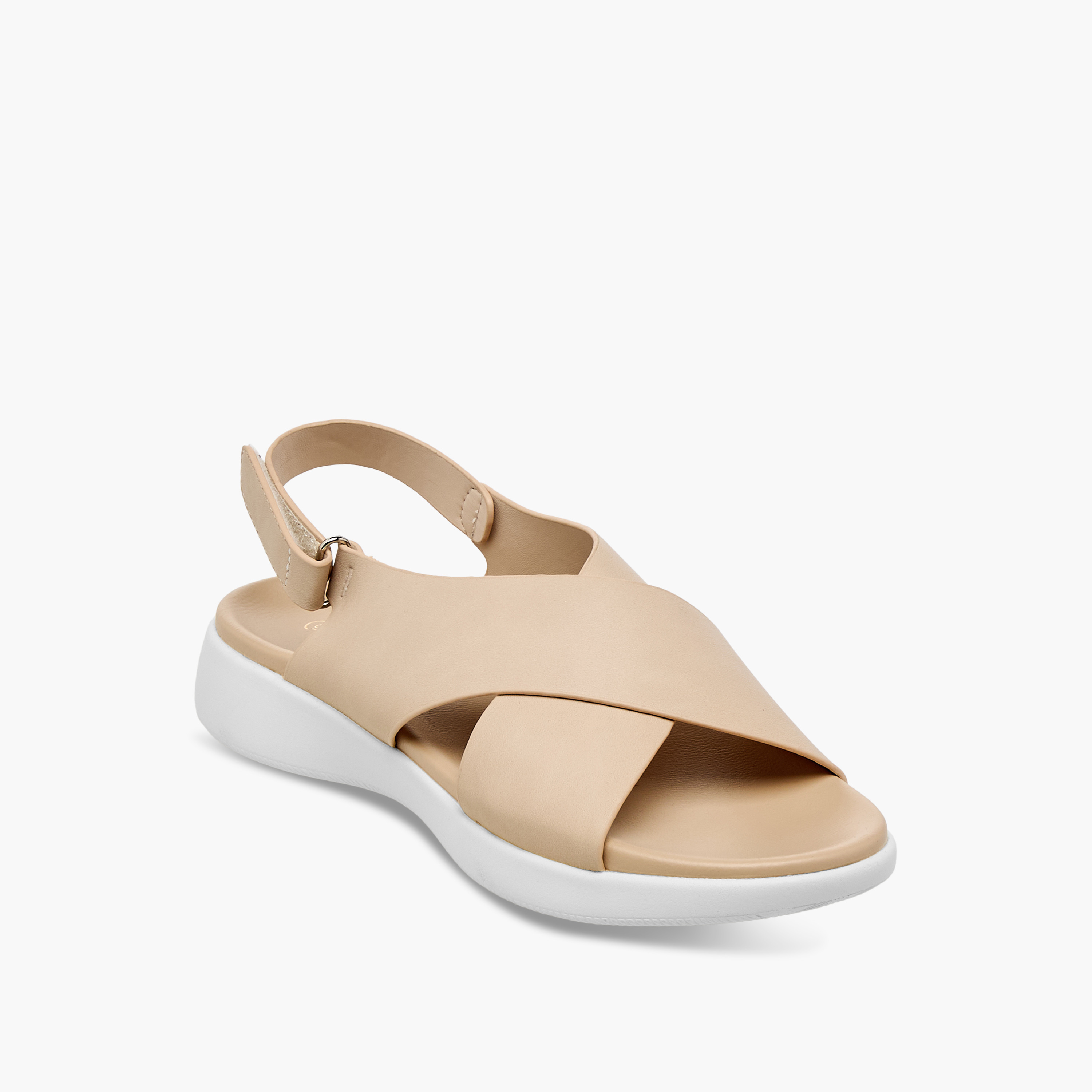 Le Confort Solid Cross Strap Comfort Sandals with Hook and Loop Closure-women-shoes-flats-sandals-image-2