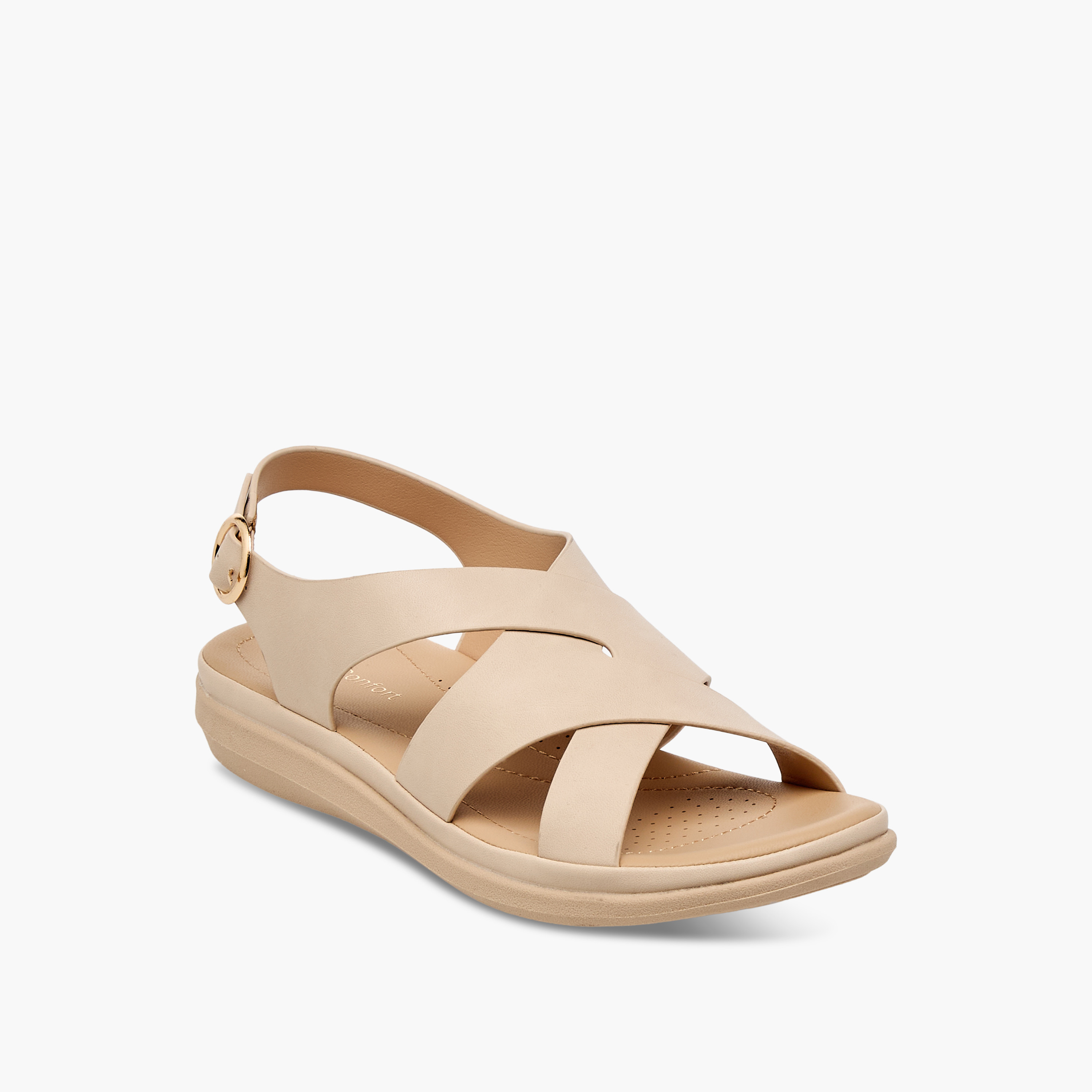 صندل مريح سادة بأحزمة متقاطعة وإبزيم إغلاق من لو كونفورت-women-shoes-flats-sandals-image-2