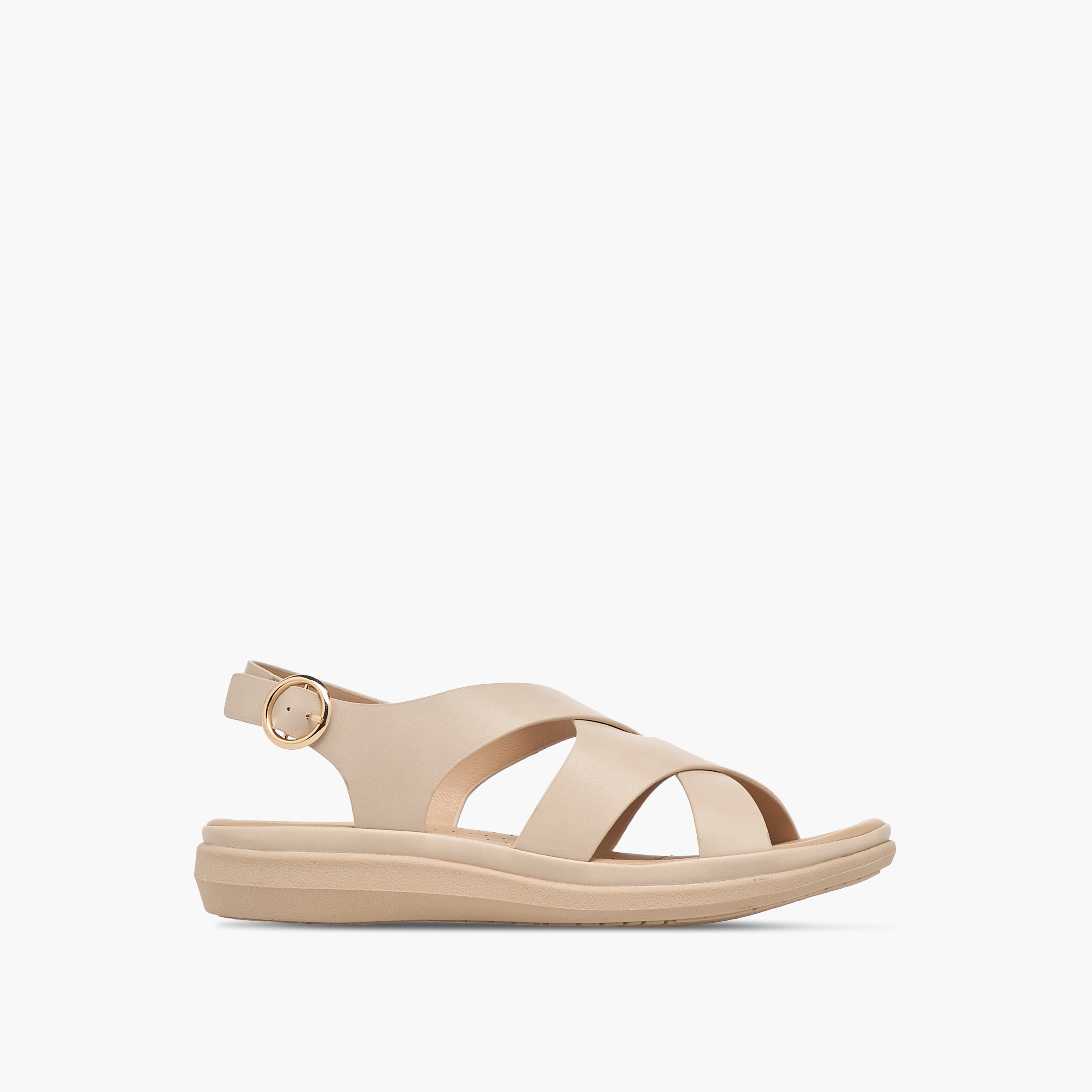 صندل مريح سادة بأحزمة متقاطعة وإبزيم إغلاق من لو كونفورت-women-shoes-flats-sandals-image-3