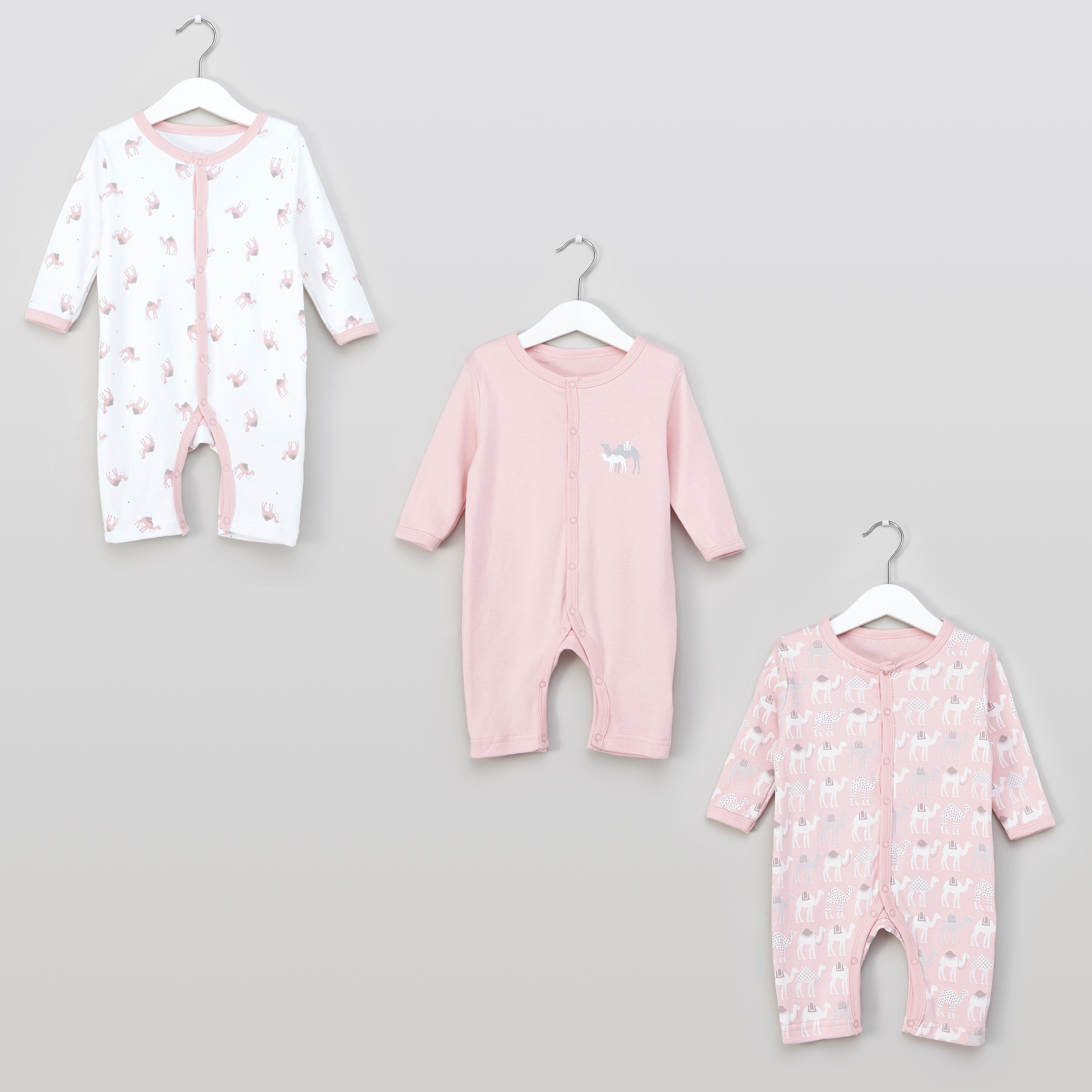 Juniors Printed Sleepsuit with Long Sleeves - Set of 3-baby-girls-clothing-nightwear-sleepsuits-image-1
