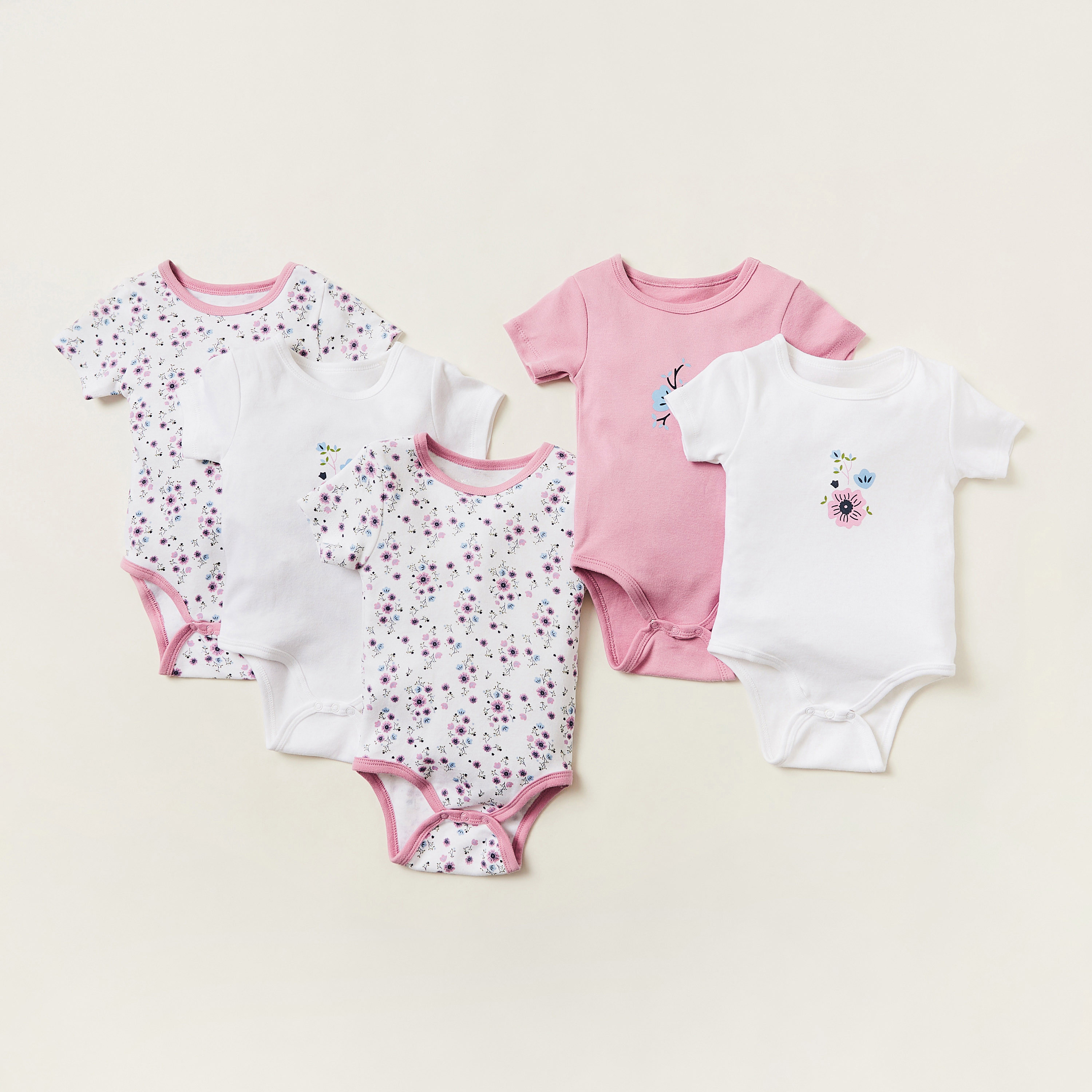 Juniors Printed Bodysuit with Short Sleeves - Pack of 5-baby-girls-clothing-bodysuits-image-1