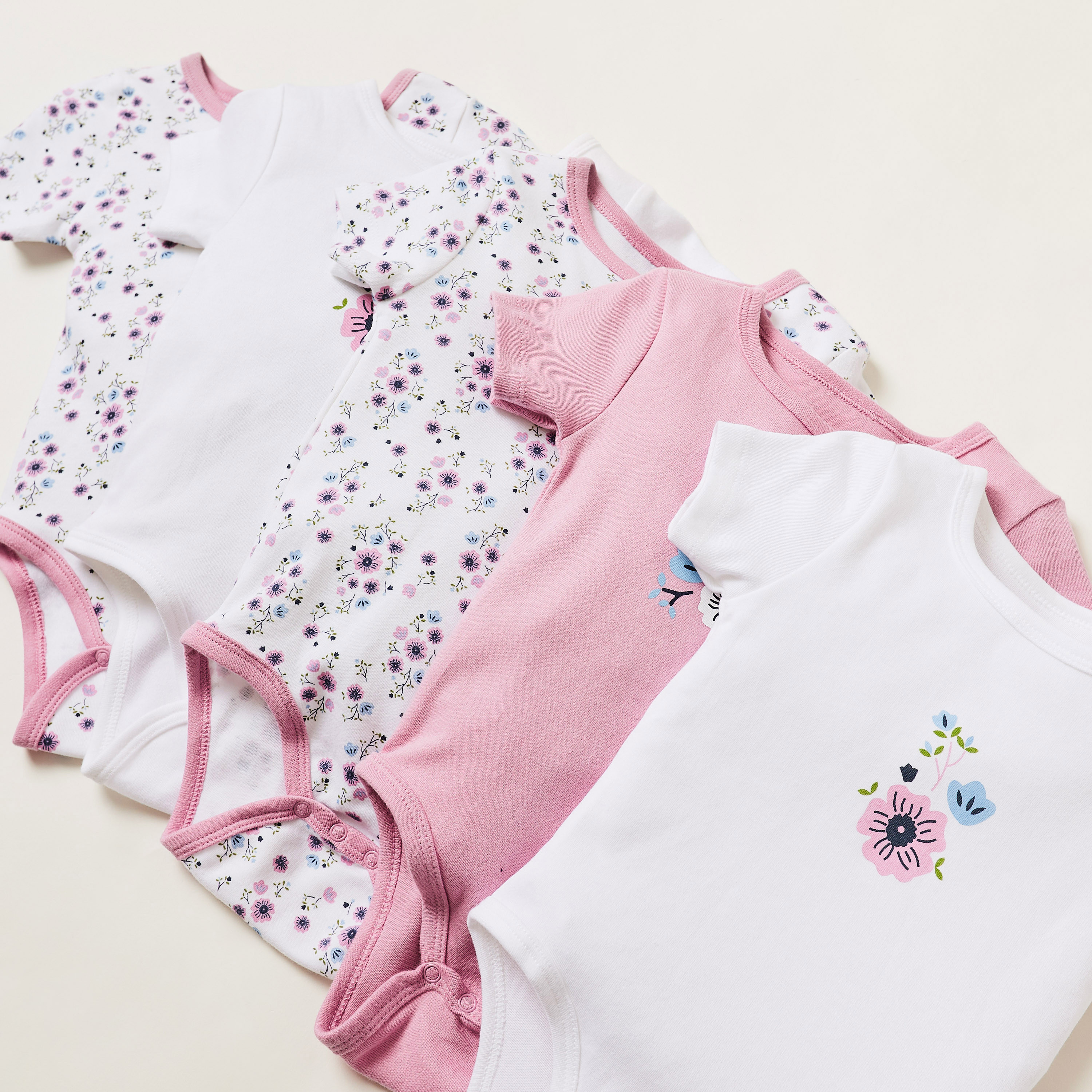 Juniors Printed Bodysuit with Short Sleeves - Pack of 5-baby-girls-clothing-bodysuits-image-2