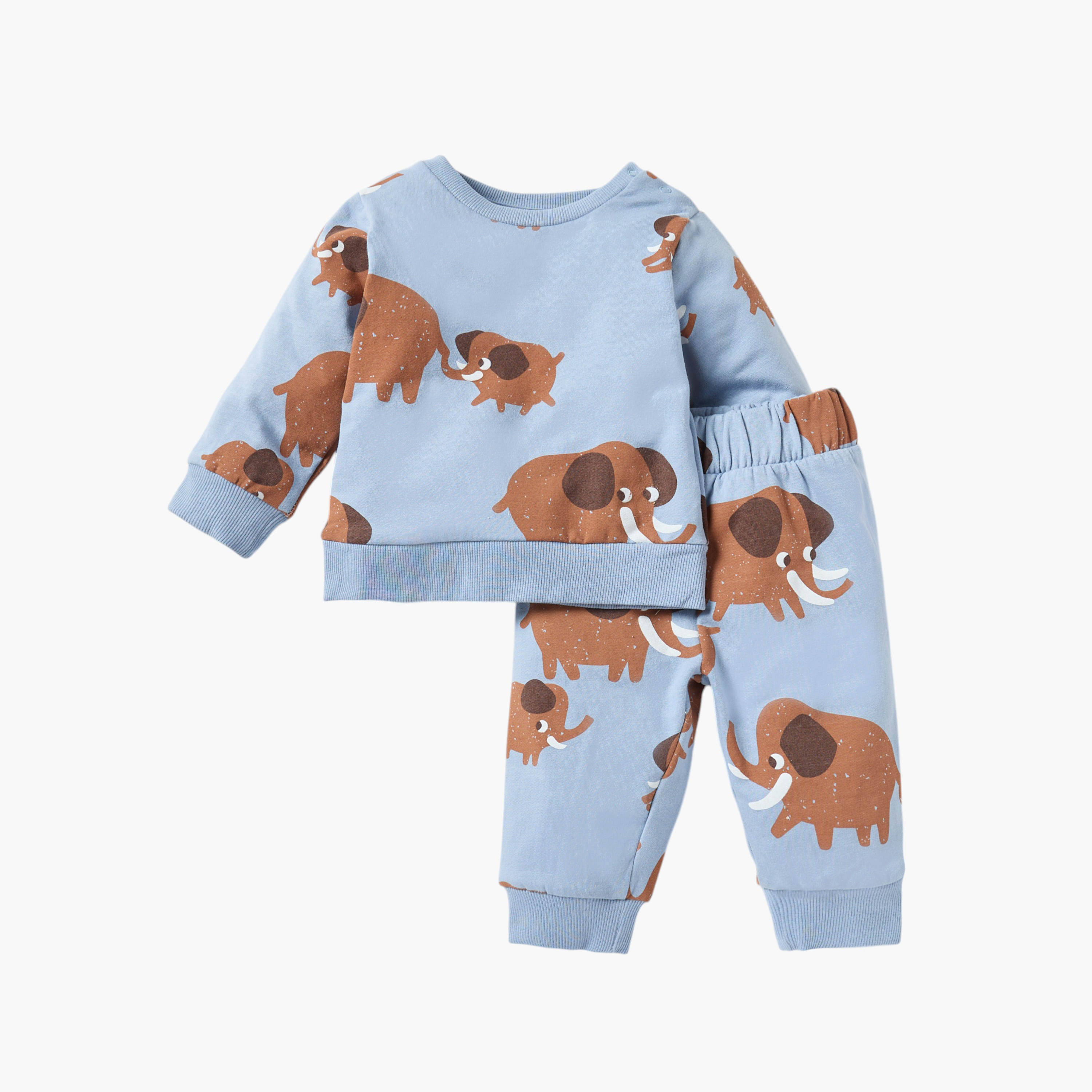 Juniors Elephant Print Sweatshirt and Pyjama Set-baby-boys-clothing-nightwear-pyjamasets-image-1