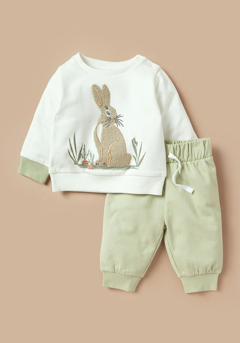 Juniors Bunny Applique Detail T-shirt and Pyjama Set-Pyjama Sets-image-0