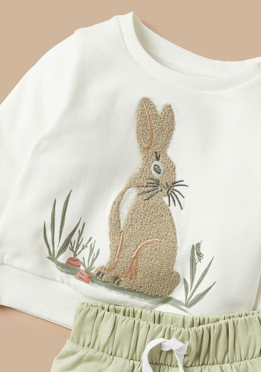 Juniors Bunny Applique Detail T-shirt and Pyjama Set-Pyjama Sets-image-3