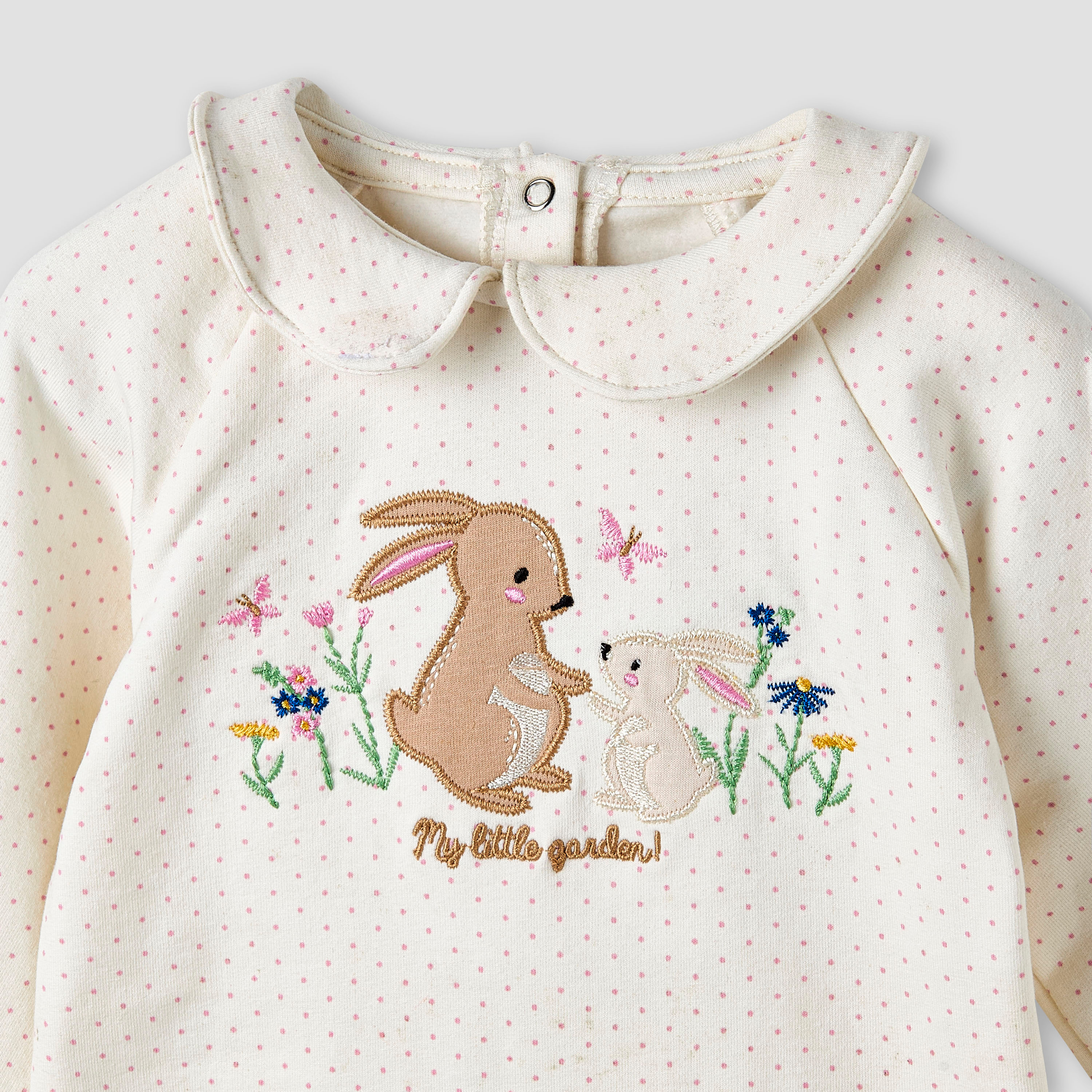 Juniors Bunny Embroidered T-shirt and Elasticated Pyjama Set-baby-girls-clothing-nightwear-pyjamasets-image-4
