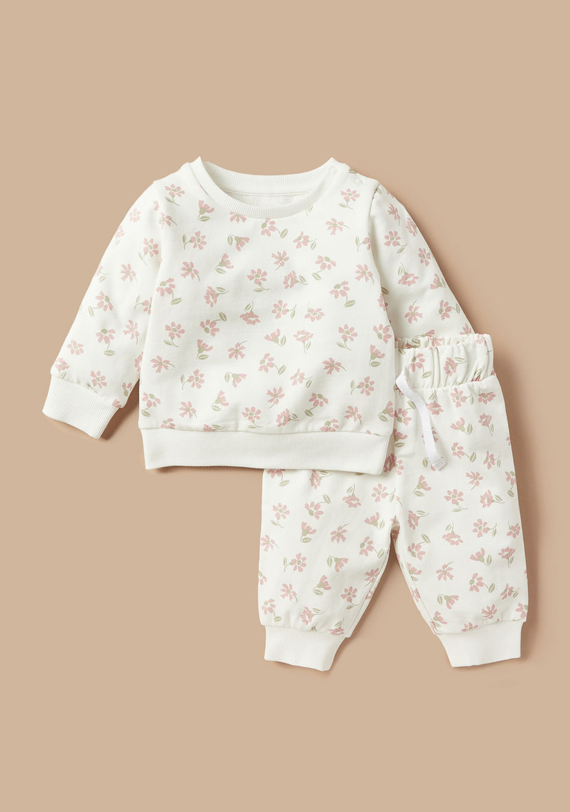 Juniors All-Over Floral Print Long Sleeves T-shirt and Pyjama Set-Pyjama Sets-image-0