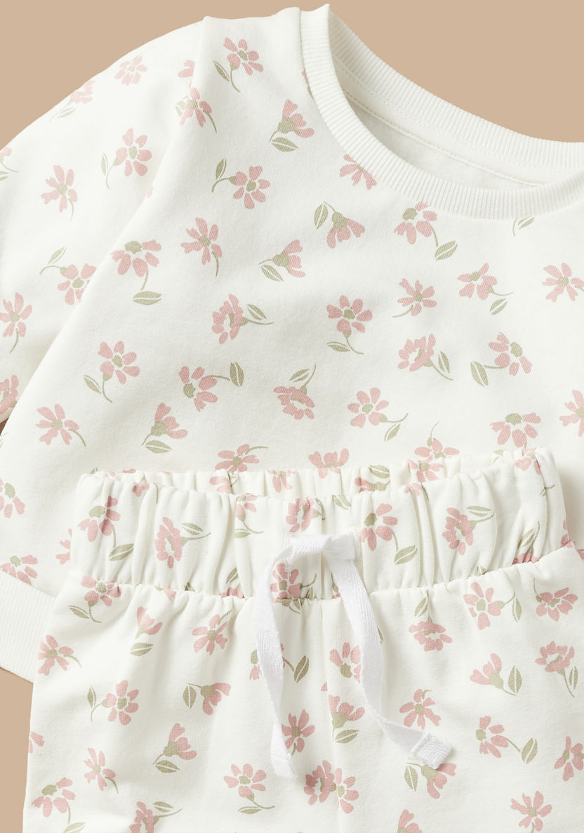 Juniors All-Over Floral Print Long Sleeves T-shirt and Pyjama Set-Pyjama Sets-image-3