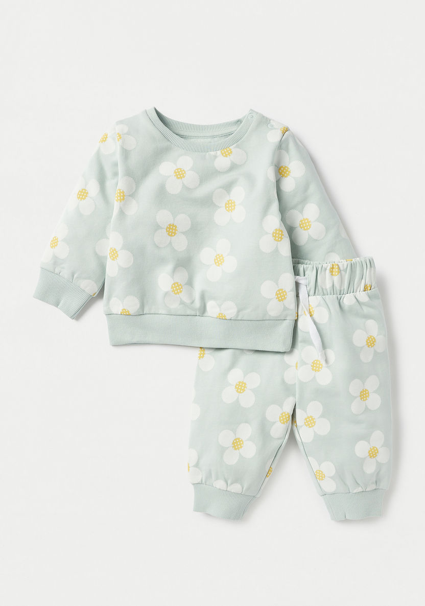 Juniors All-Over Floral Print Long Sleeves T-shirt and Pyjama Set-Pyjama Sets-image-0
