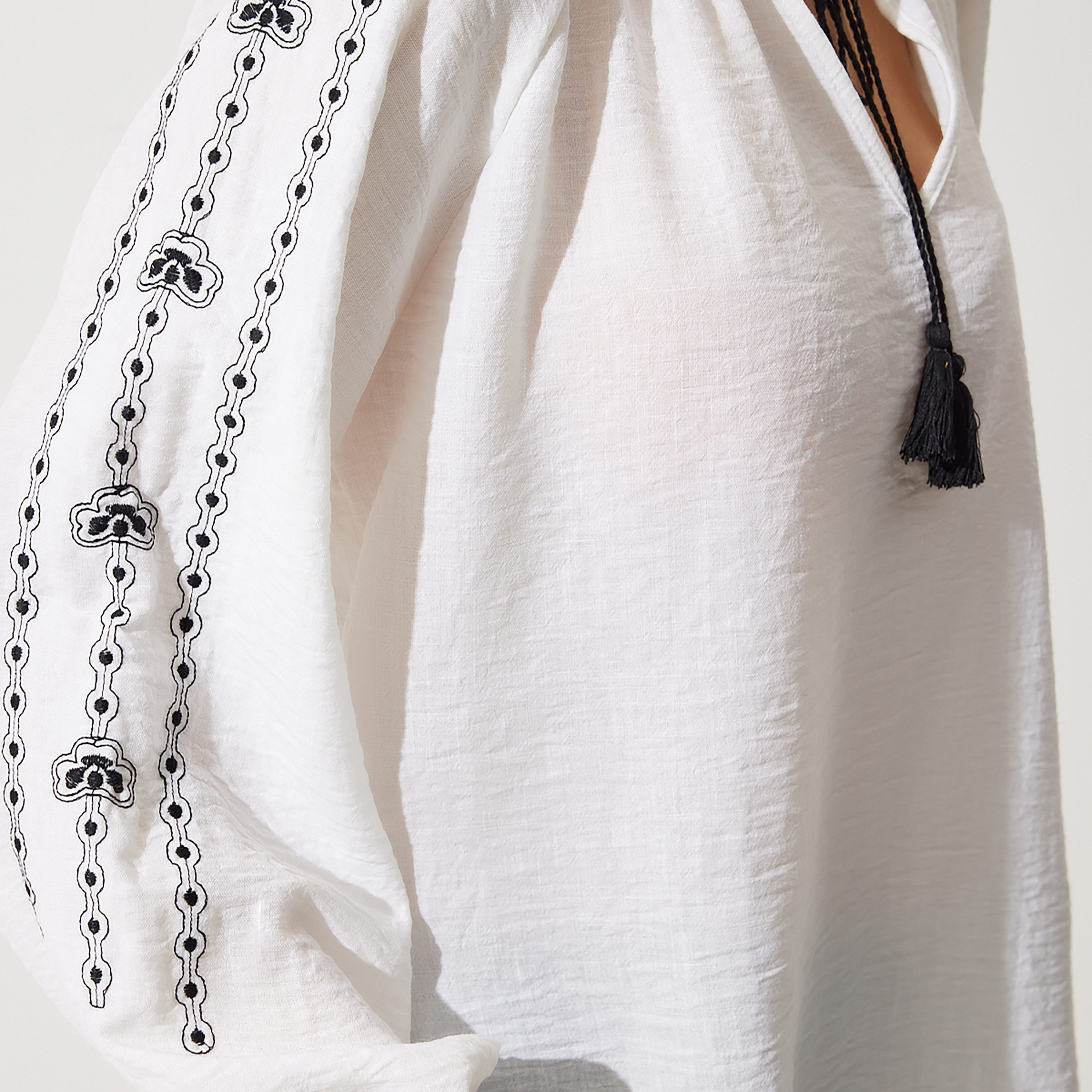 سعادة إسطنبول أكمام بالونات من الكتان المطرز بلوزة نسائية بيضاء-women-clothing-shirtsandblouses-blouses-image-4