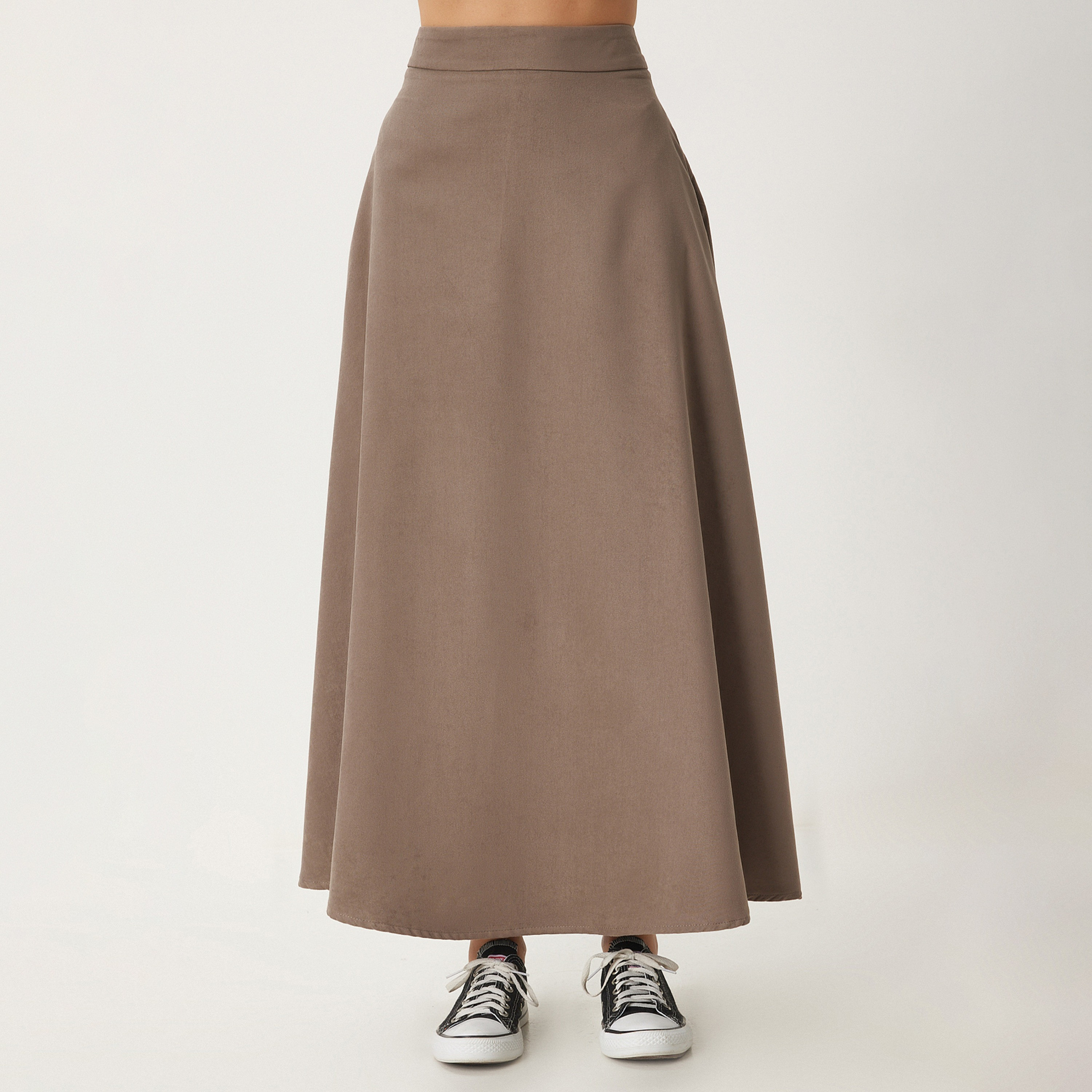 Happiness Istanbul Brown Jacquard Suede High-Rise Women's Maxi Skirt-women-clothing-bottoms-skirts-image-1
