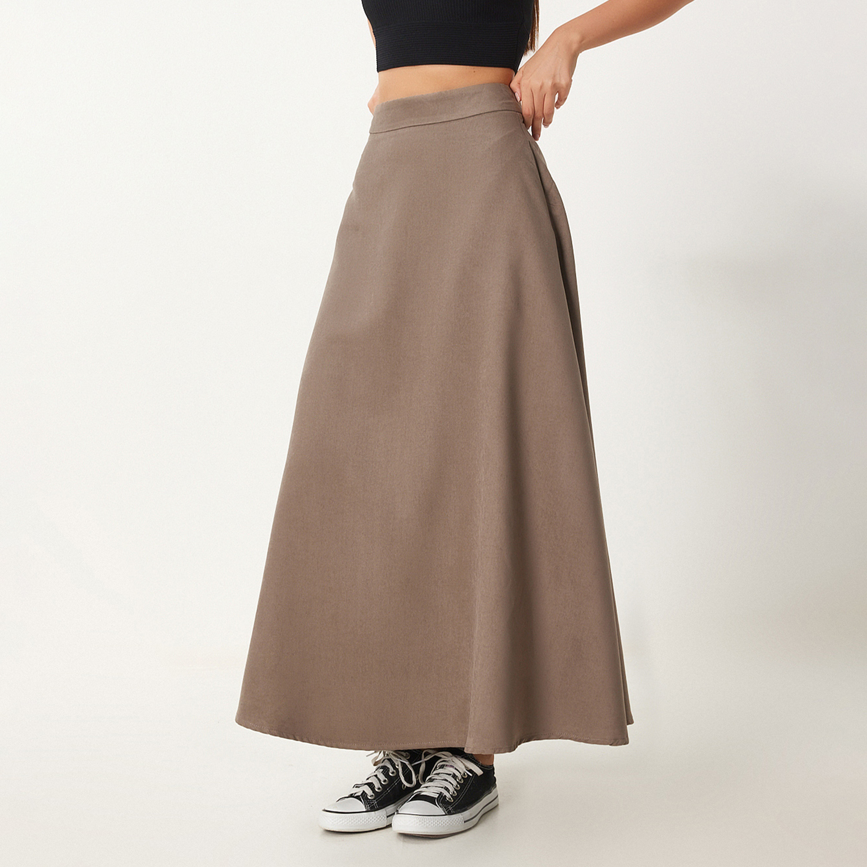 Happiness Istanbul Brown Jacquard Suede High-Rise Women's Maxi Skirt-women-clothing-bottoms-skirts-image-4