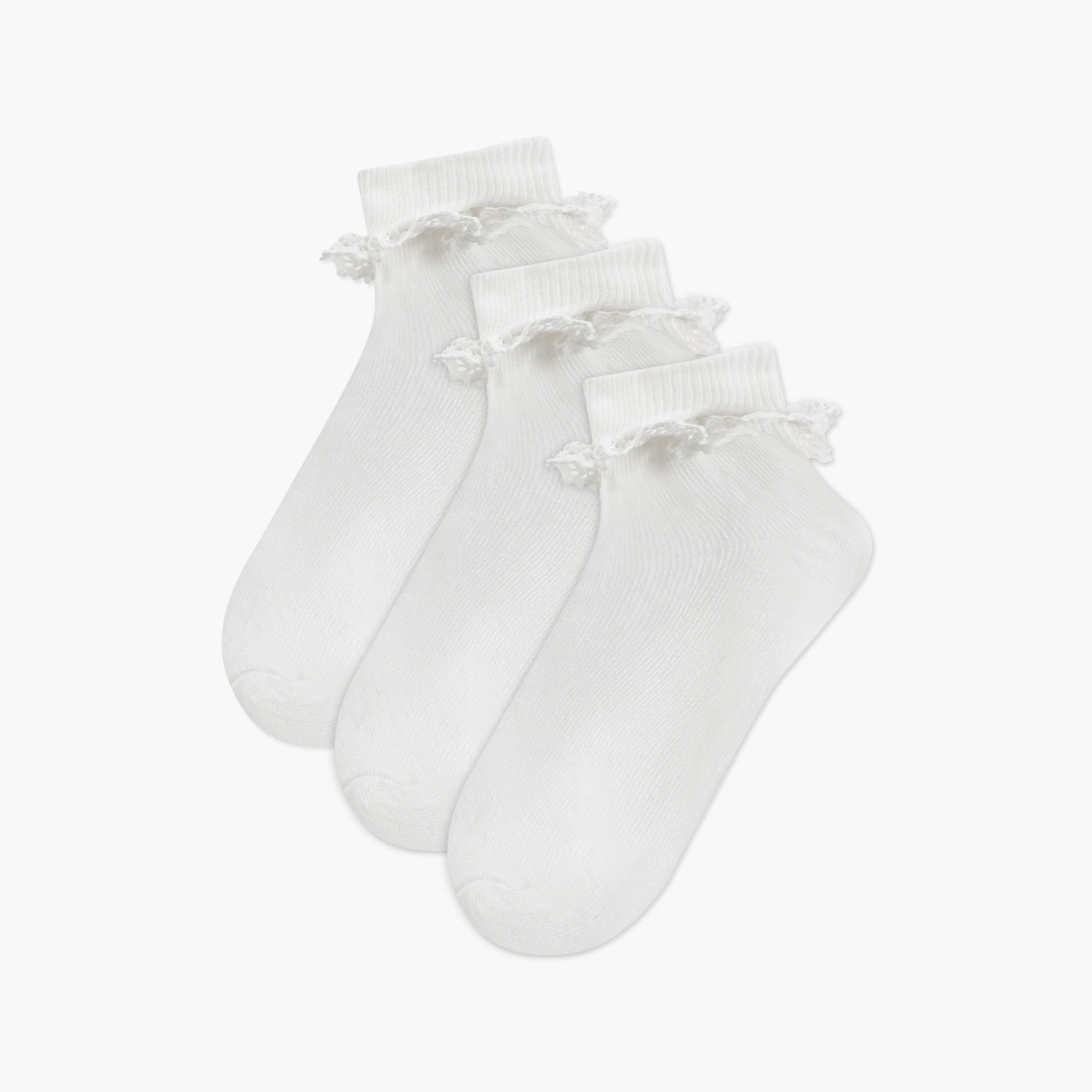 Little Missy Ruffle Detail Ankle Length Socks - Set of 3-girls-accessories-socks-image-1