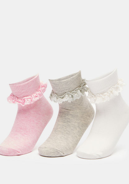 Solid Ankle Length Socks with Frill Detail - Set of 3-Girl%27s Socks and Tights-image-0