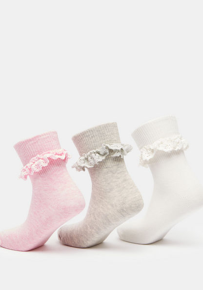 Solid Ankle Length Socks with Frill Detail - Set of 3-Girl%27s Socks and Tights-image-1