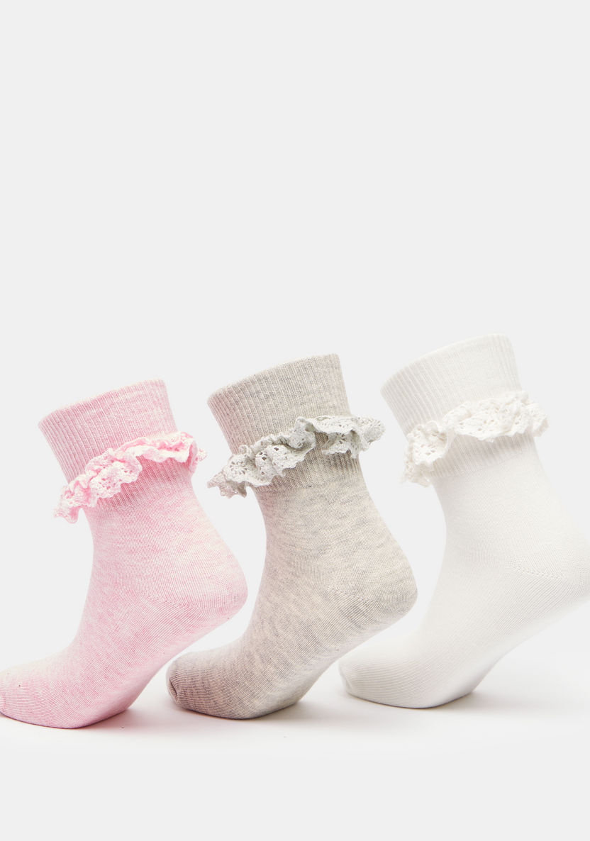 Solid Ankle Length Socks with Frill Detail - Set of 3-Girl%27s Socks & Tights-image-1