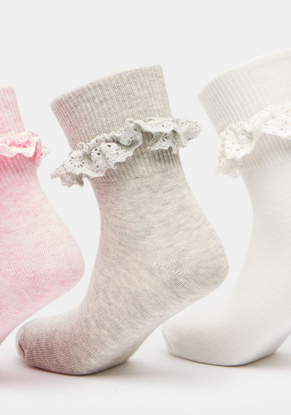 Solid Ankle Length Socks with Frill Detail - Set of 3-Girl%27s Socks and Tights-image-2