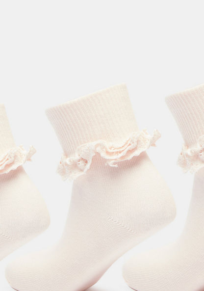 Solid Ankle Length Socks with Frill Detail - Set of 3-Girl%27s Socks & Tights-image-2
