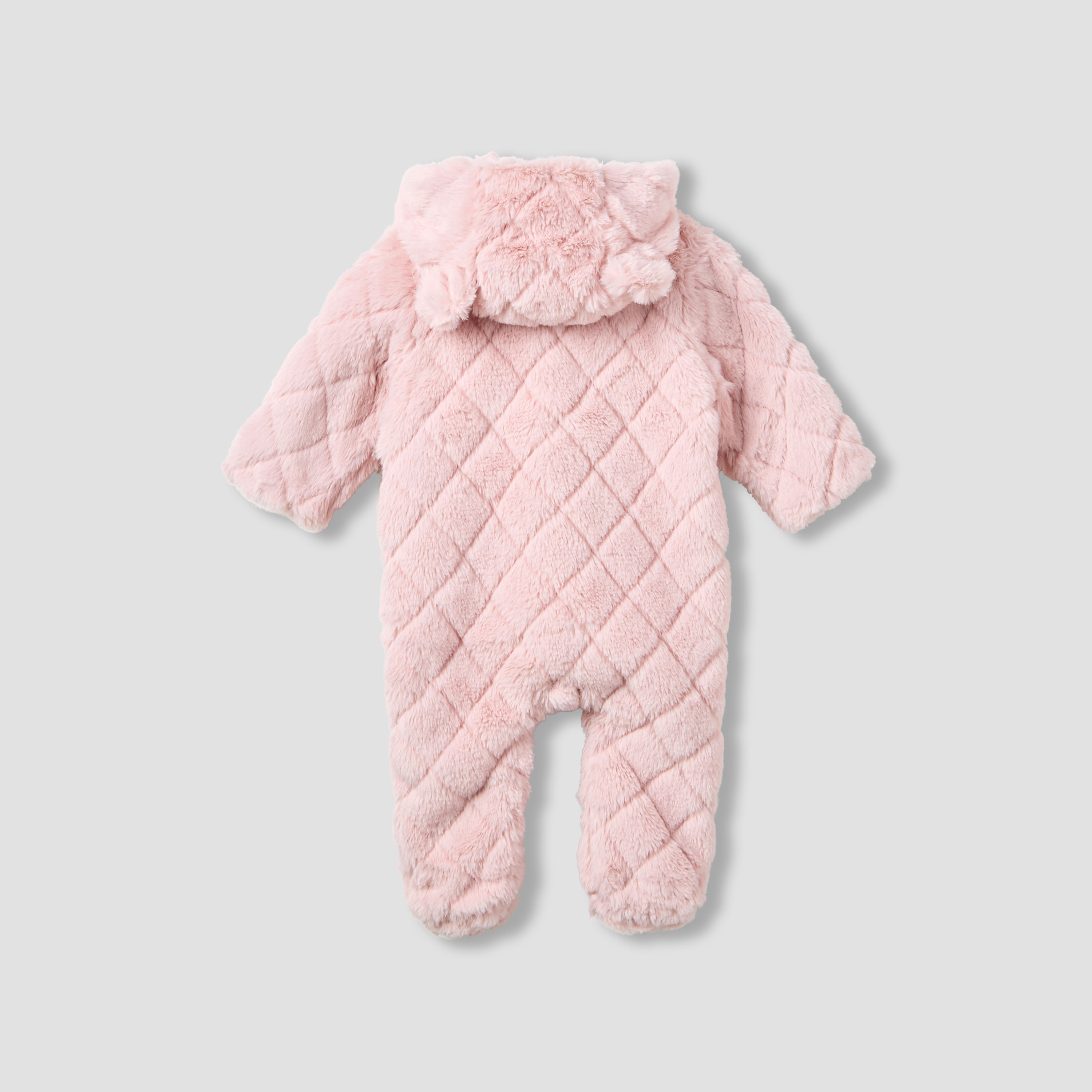 Juniors Hooded Long Sleeves Sleepsuit with Faux Fur Texture-baby-girls-clothing-nightwear-sleepsuits-image-2