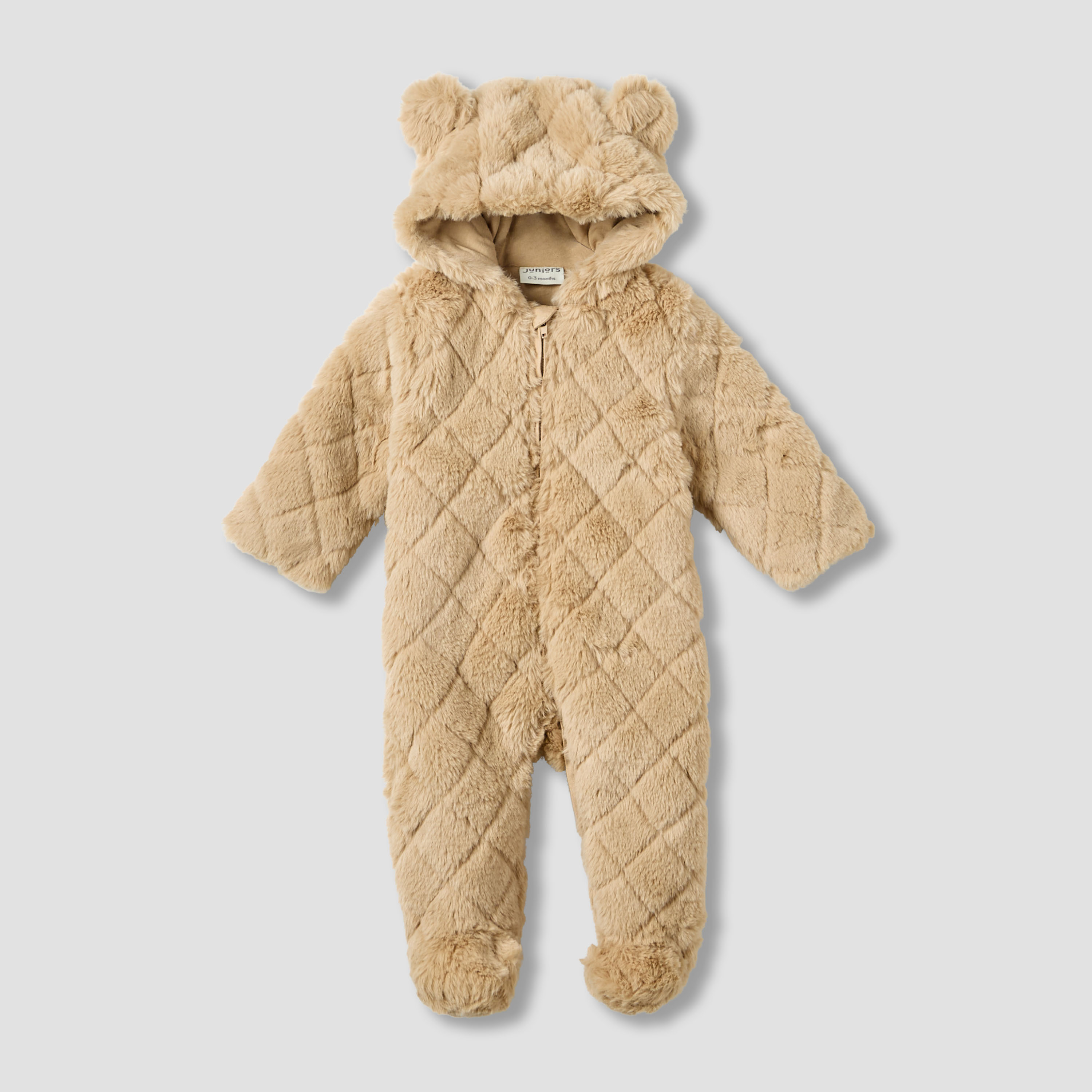 Juniors Hooded Long Sleeves Sleepsuit with Faux Fur Texture-baby-boys-clothing-winterwear-sleepsuits-image-1