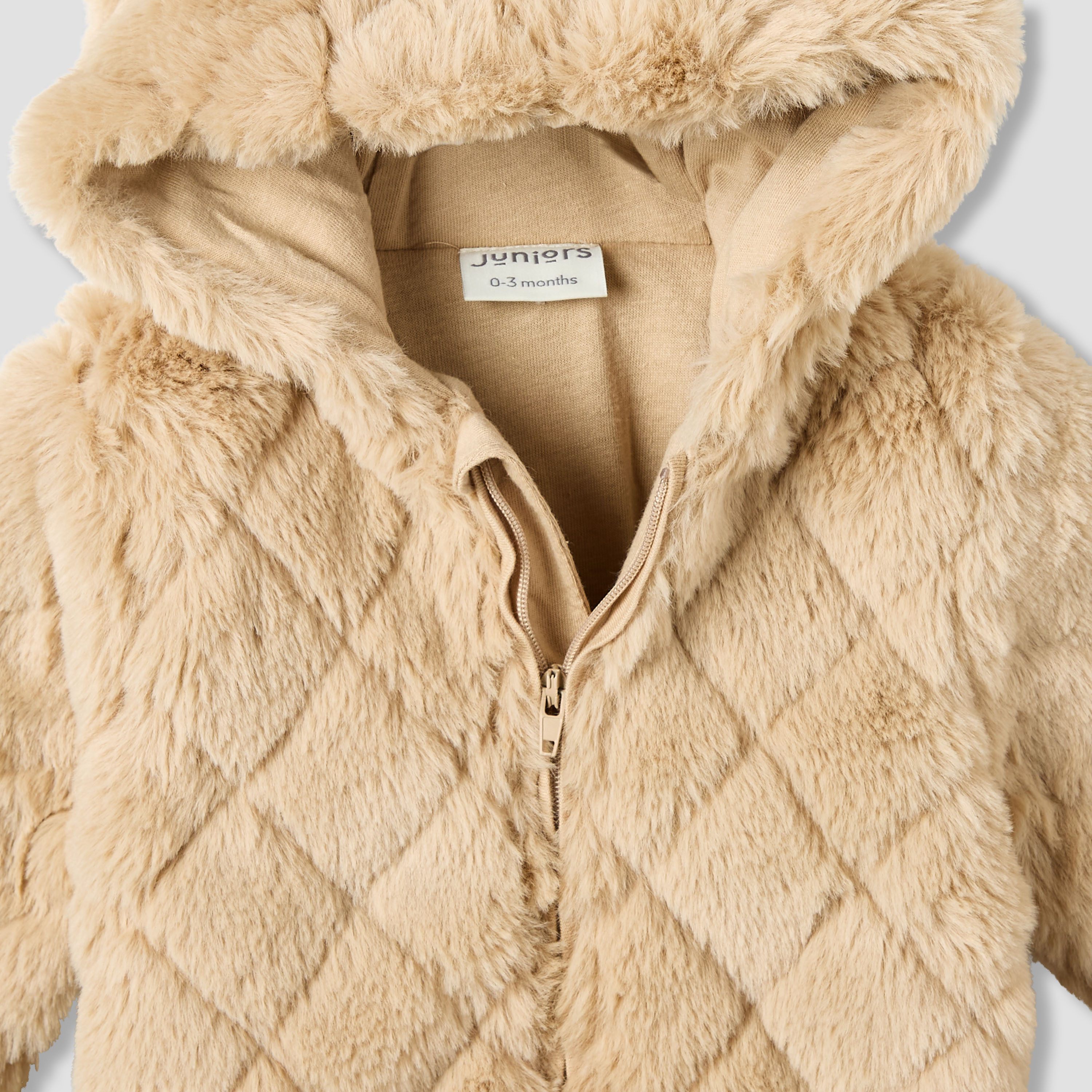 Juniors Hooded Long Sleeves Sleepsuit with Faux Fur Texture-baby-boys-clothing-winterwear-sleepsuits-image-3