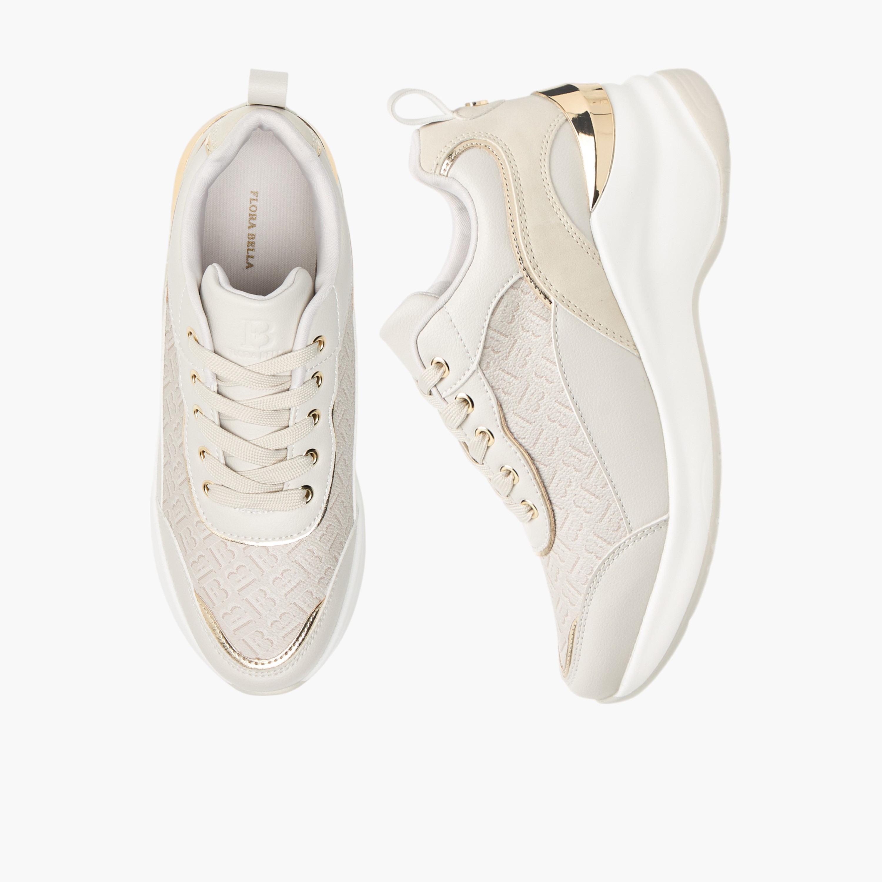 Flora Bella Monogram Textured Sneakers with Lace-Up Closure-women-shoes-sneakers-image-1