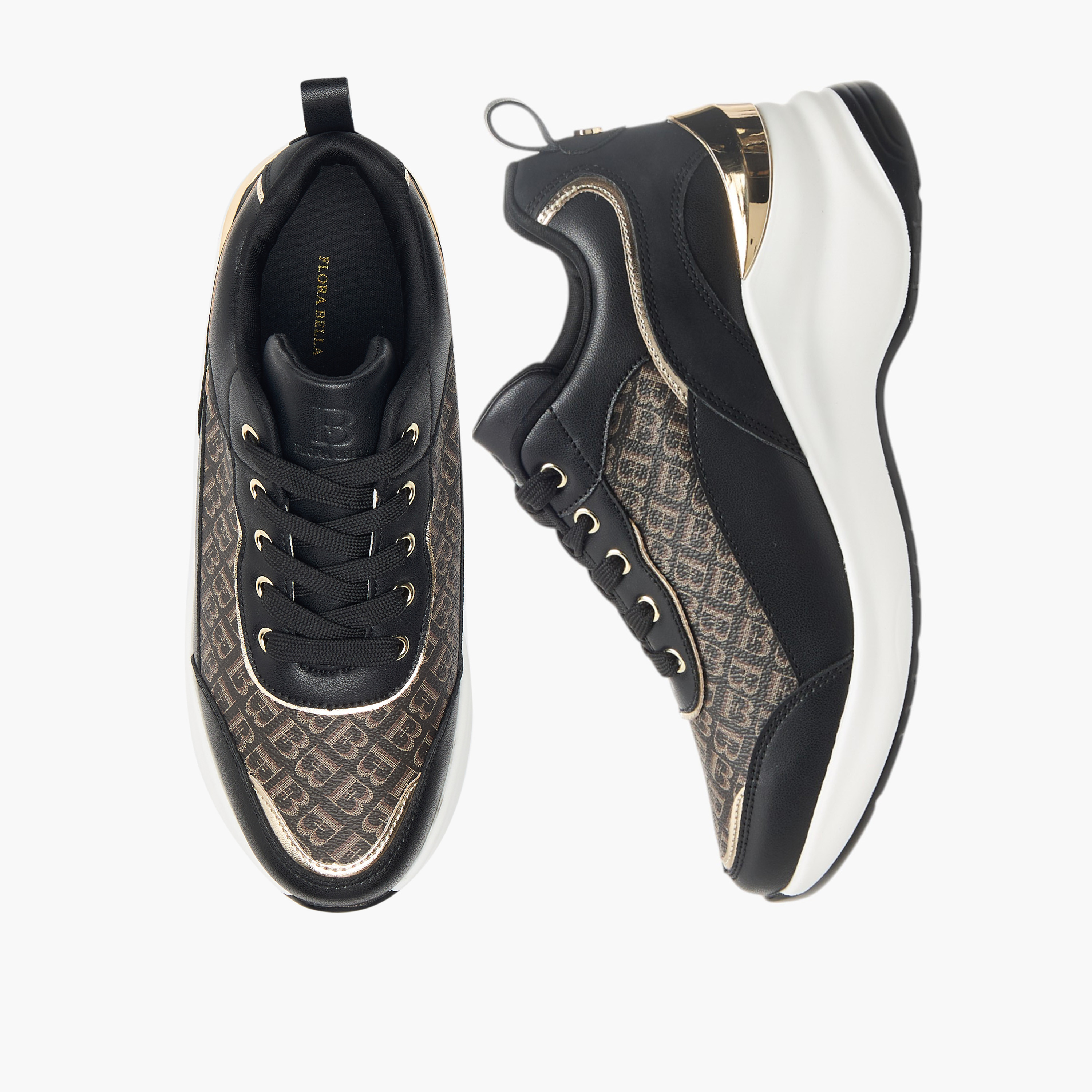 Flora Bella Monogram Textured Sneakers with Lace-Up Closure-women-shoes-sneakers-image-1